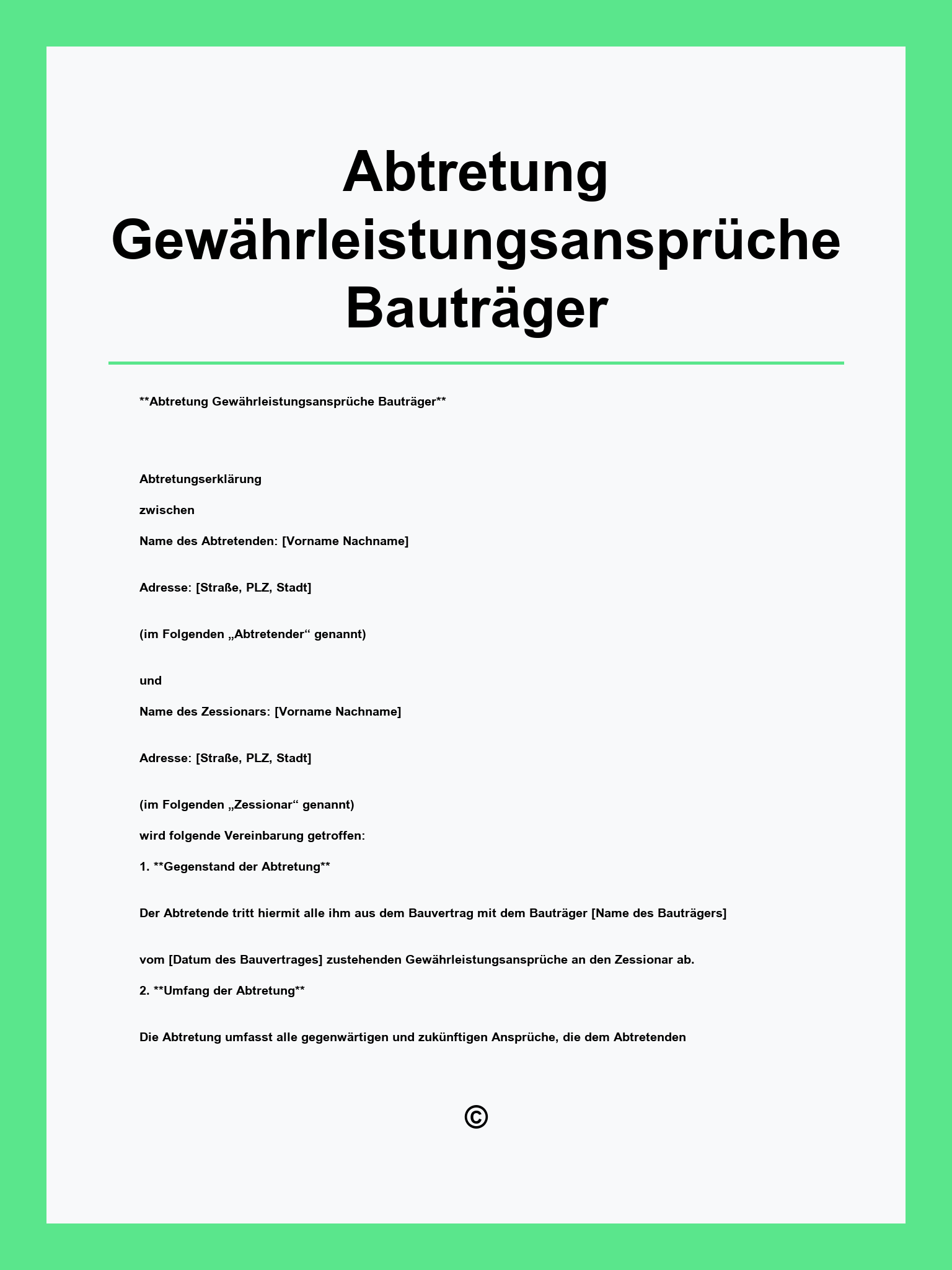 Abtretung Gewährleistungsansprüche Bauträger Muster