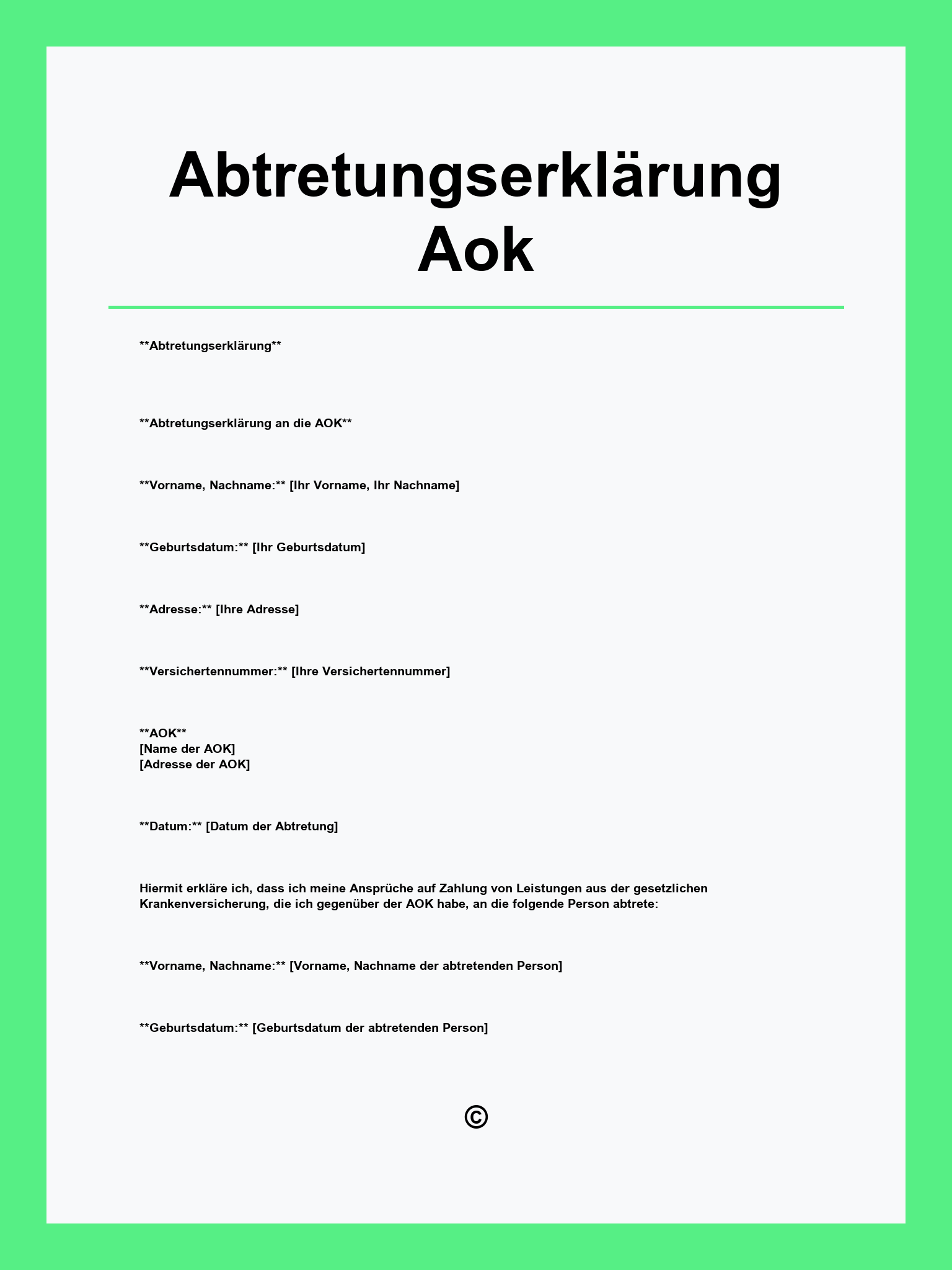 Abtretungserklärung Aok Muster