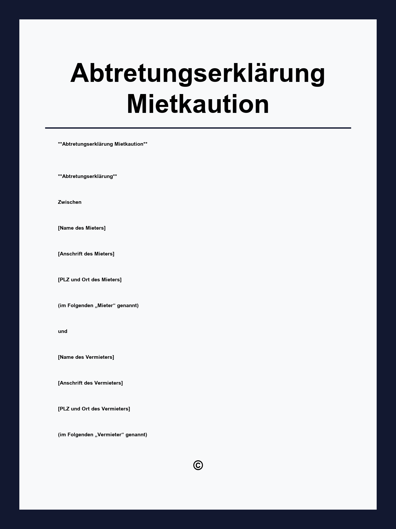 Abtretungserklärung Mietkaution