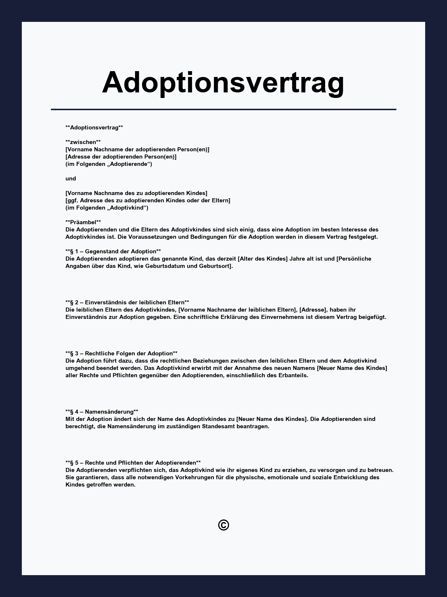 Adoptionsvertrag Vorlage