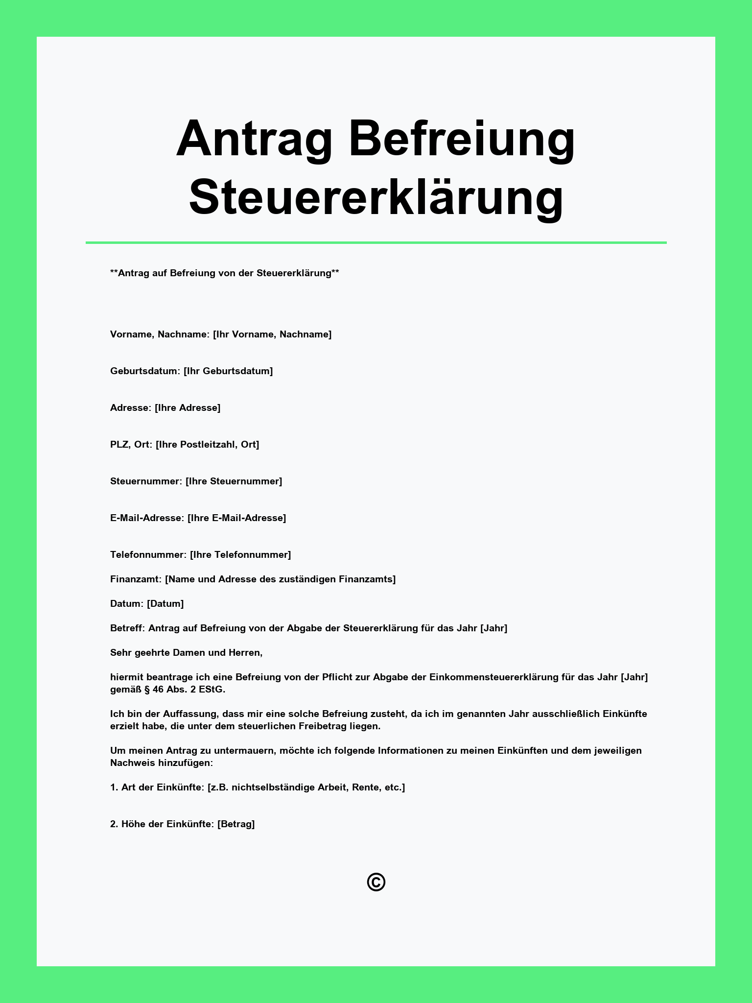 Antrag Befreiung Steuererklärung Muster