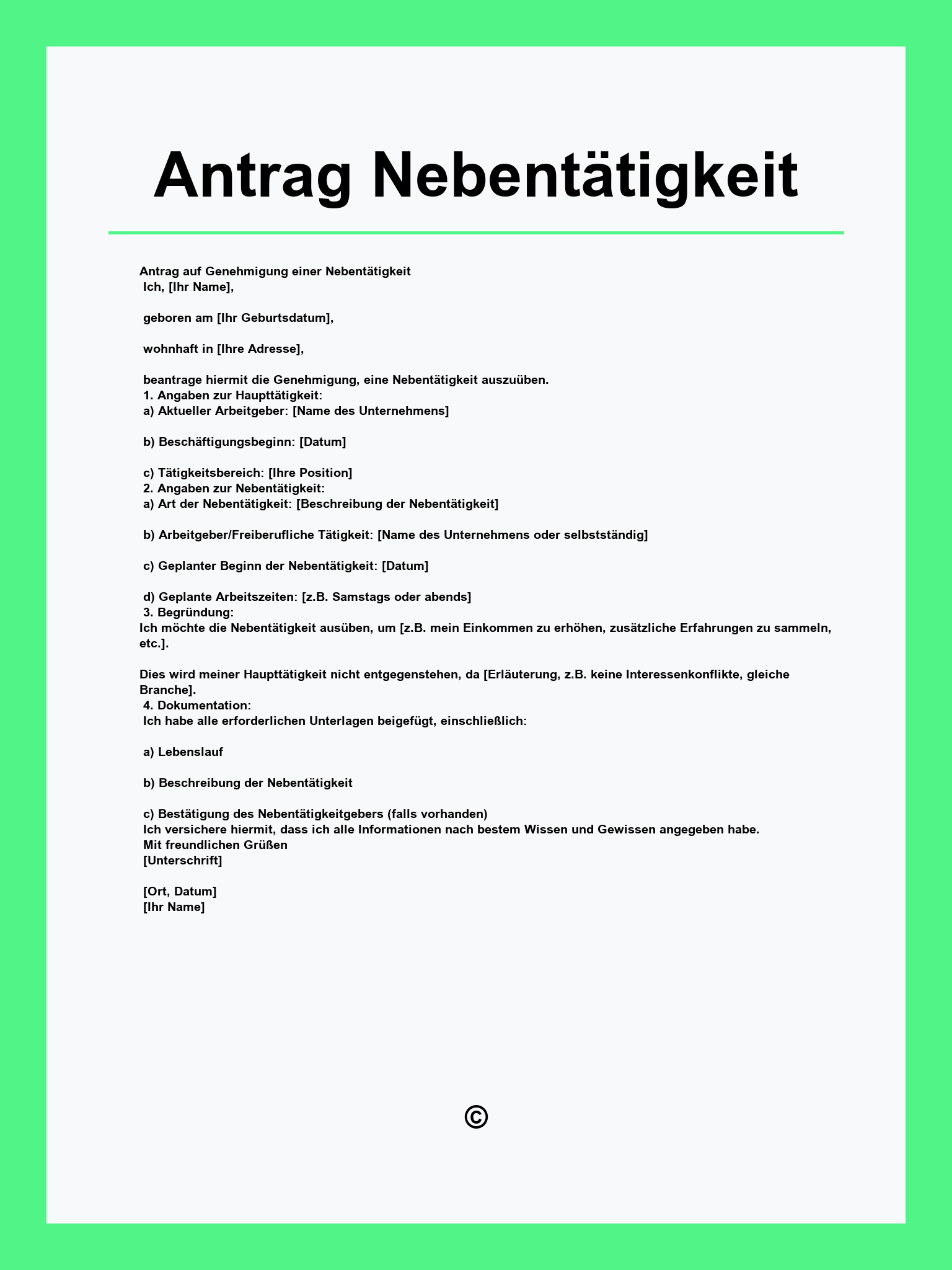 Antrag Nebentätigkeit Vorlage