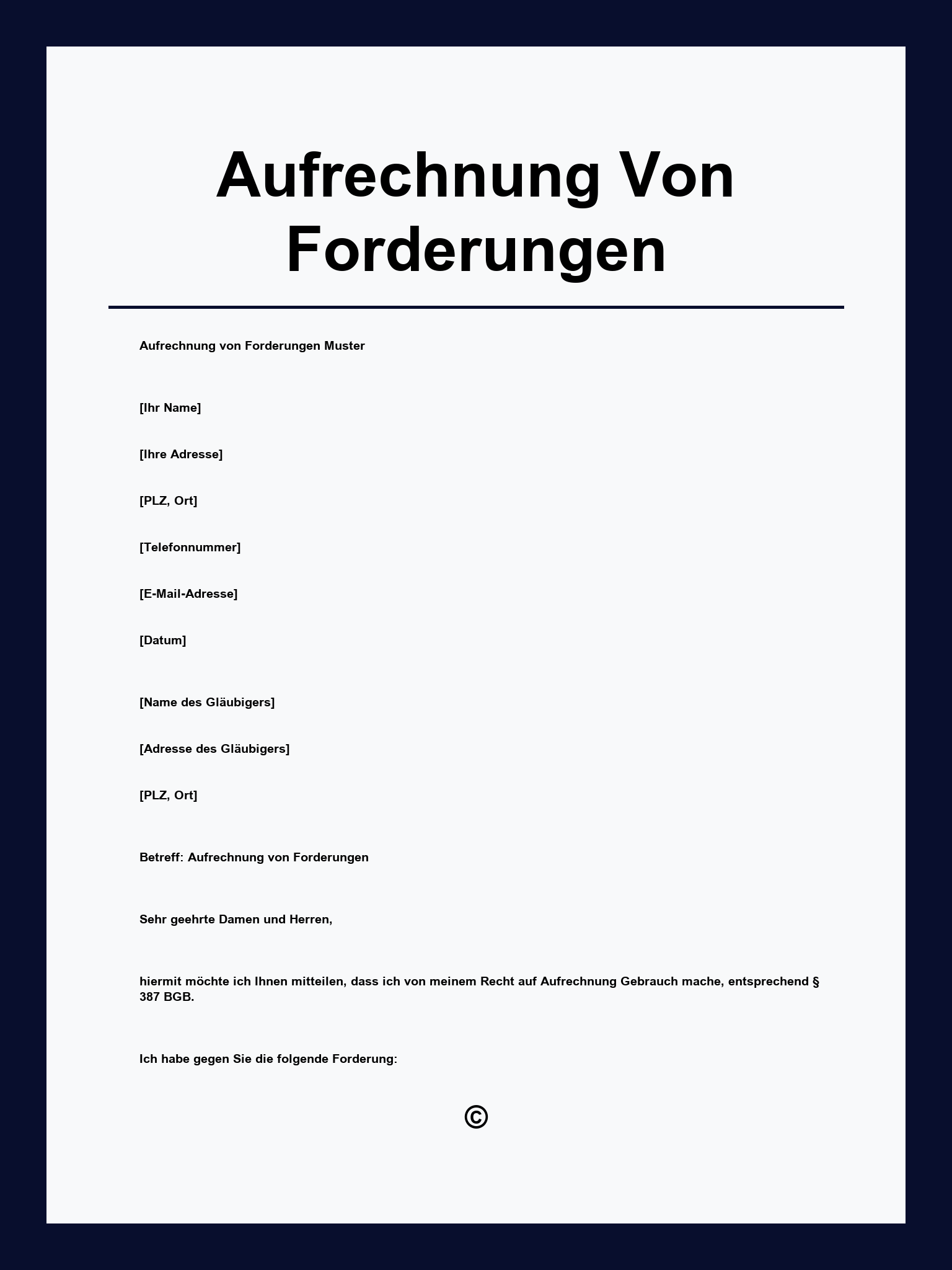 Aufrechnung Von Forderungen Muster