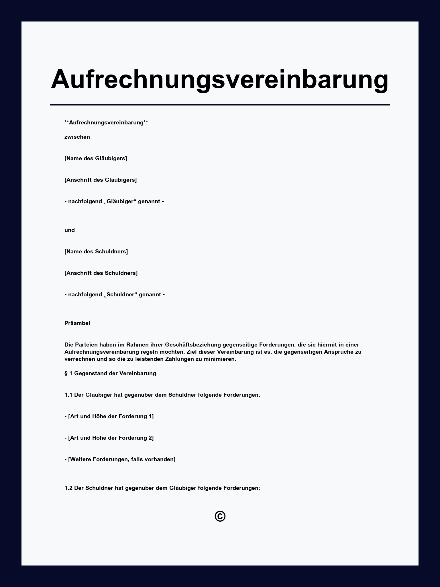 Aufrechnungsvereinbarung Muster