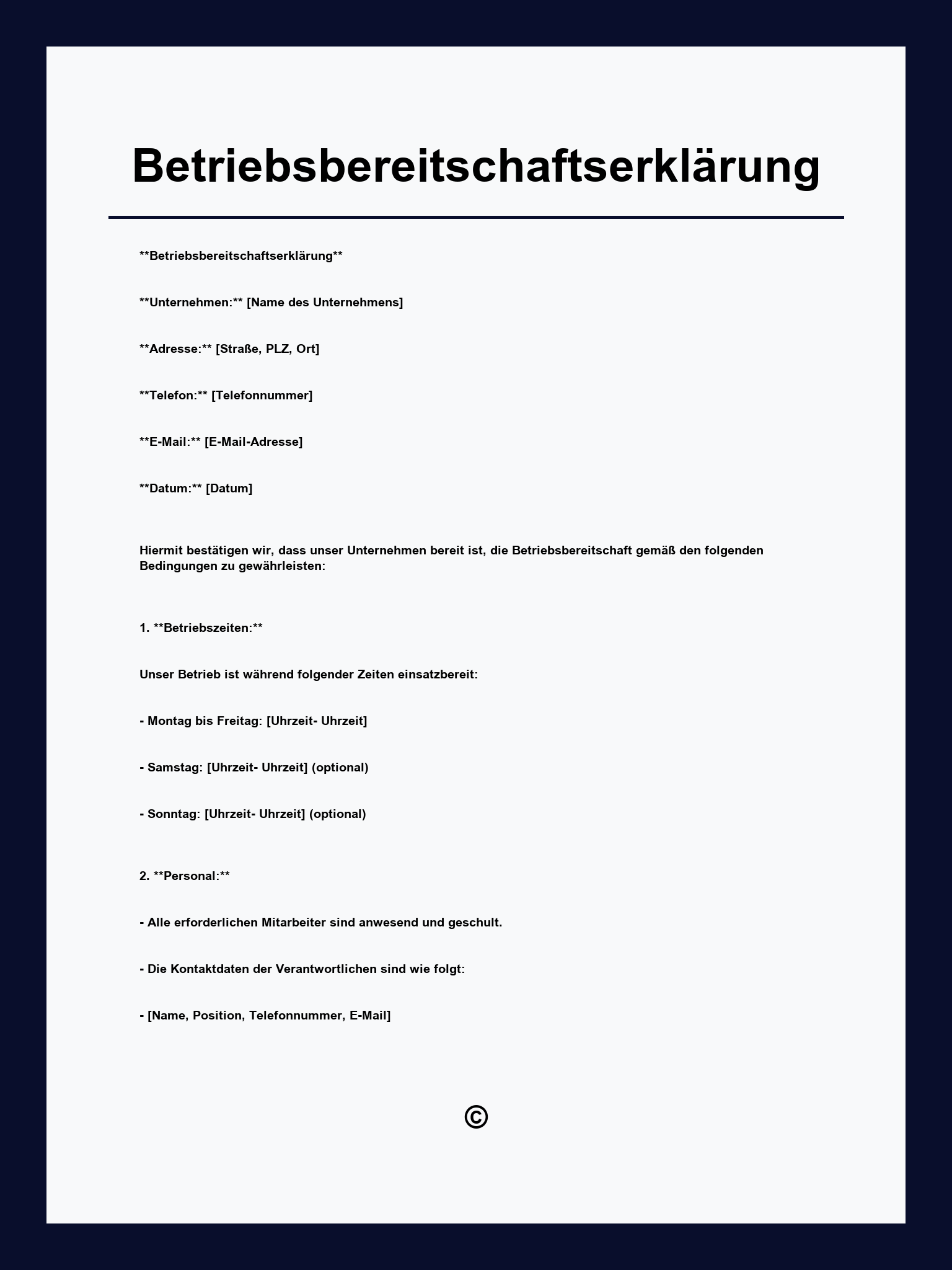 Betriebsbereitschaftserklärung