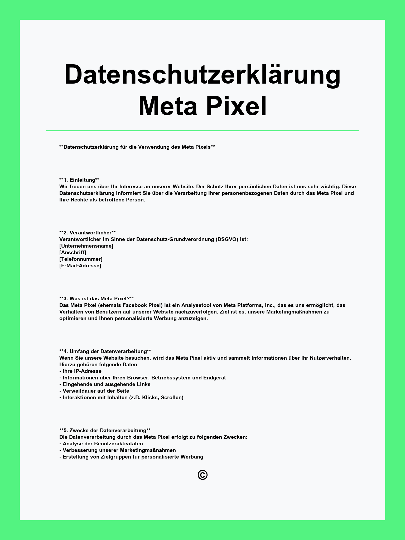 Datenschutzerklärung Meta Pixel Vorlage