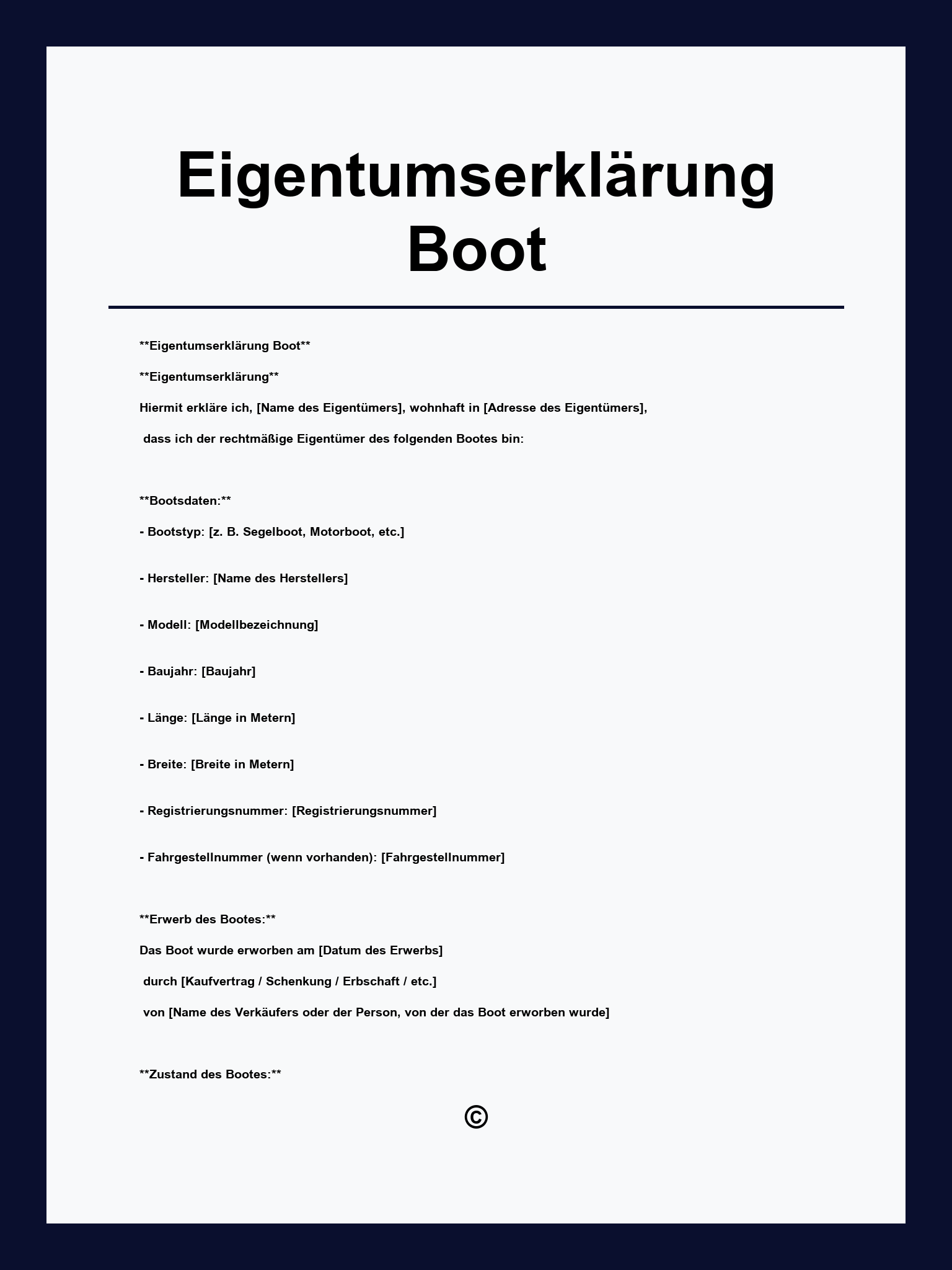 Eigentumserklärung Boot