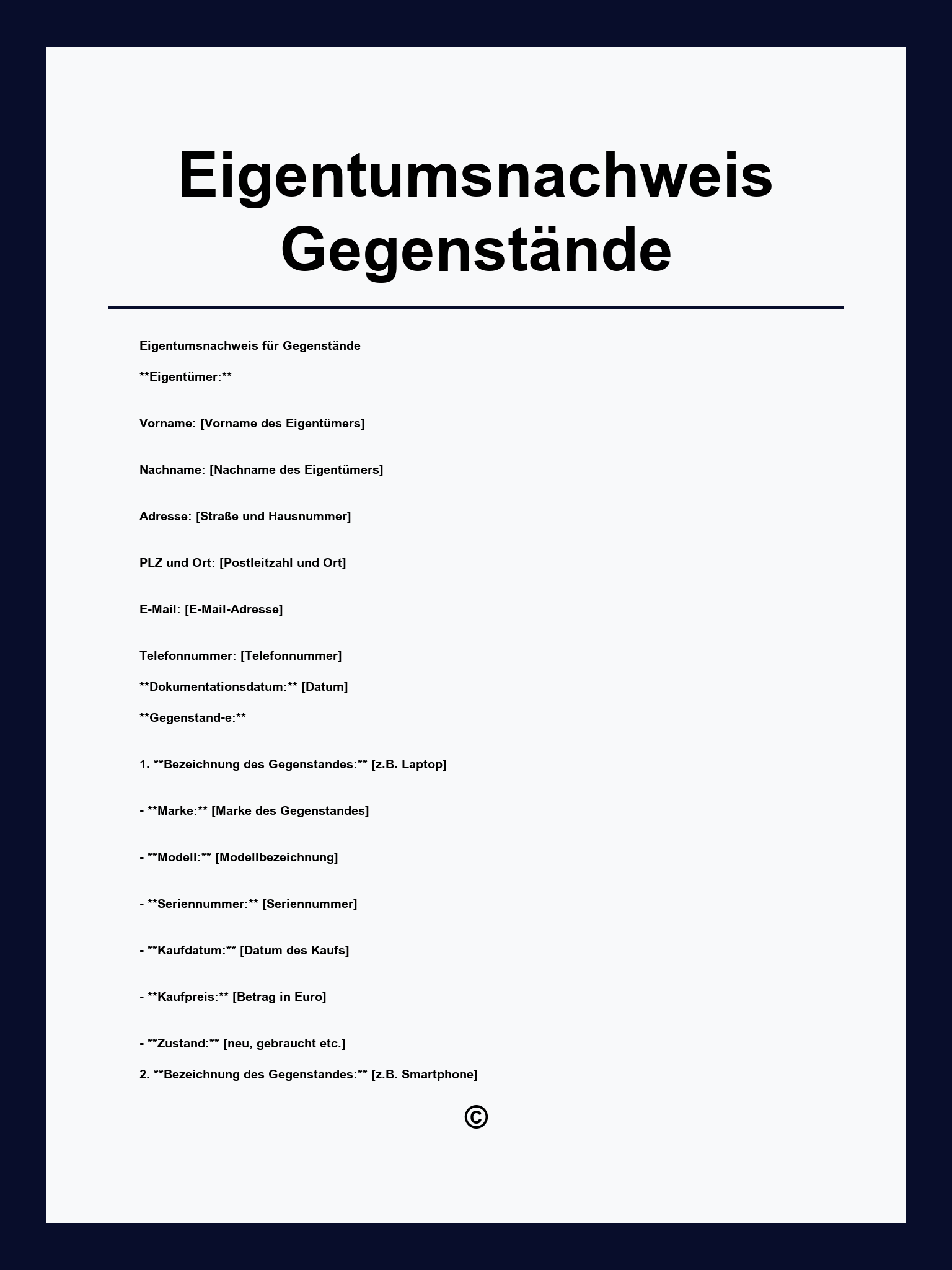 Eigentumsnachweis Gegenstände