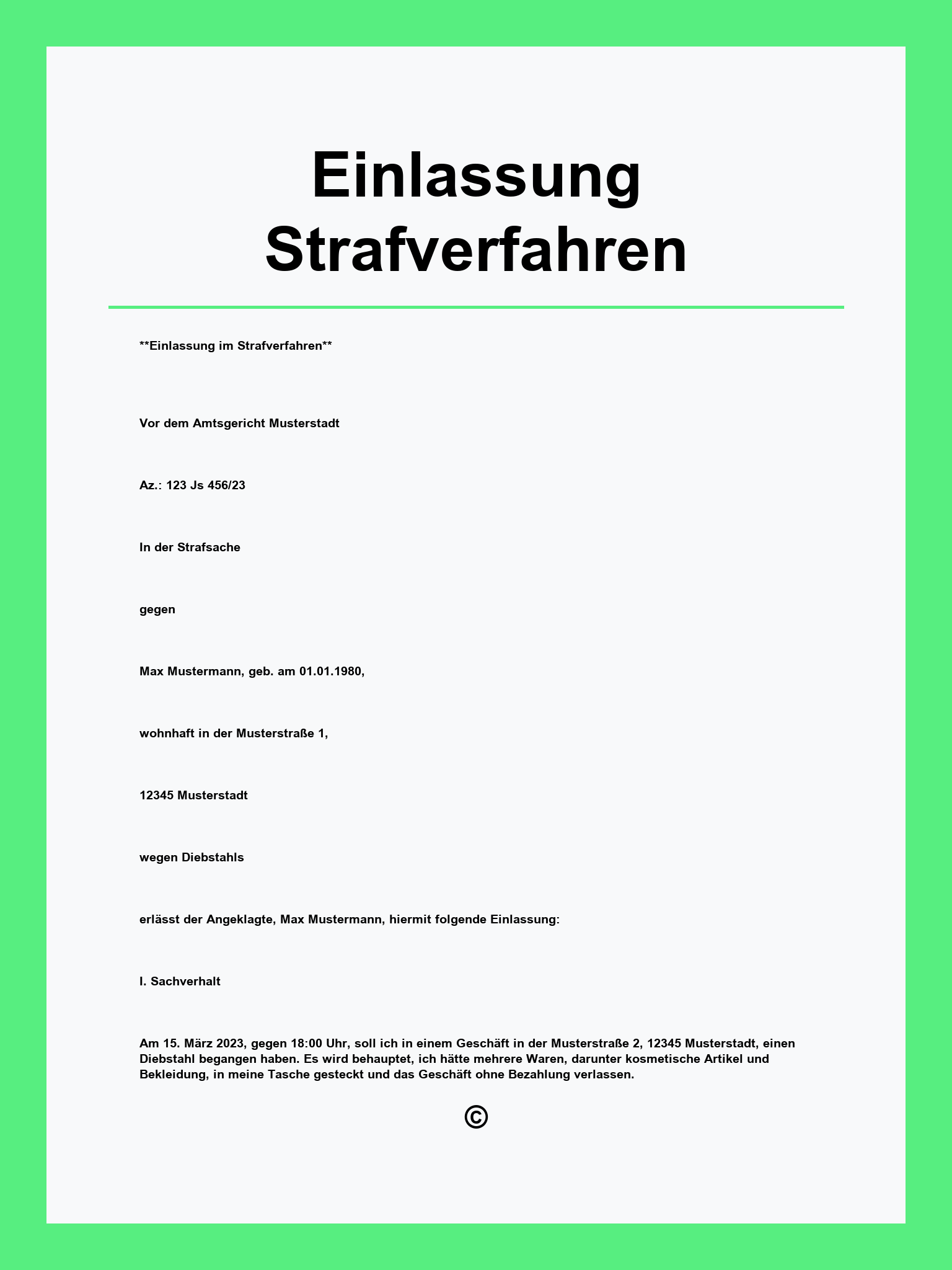 Einlassung Strafverfahren Muster