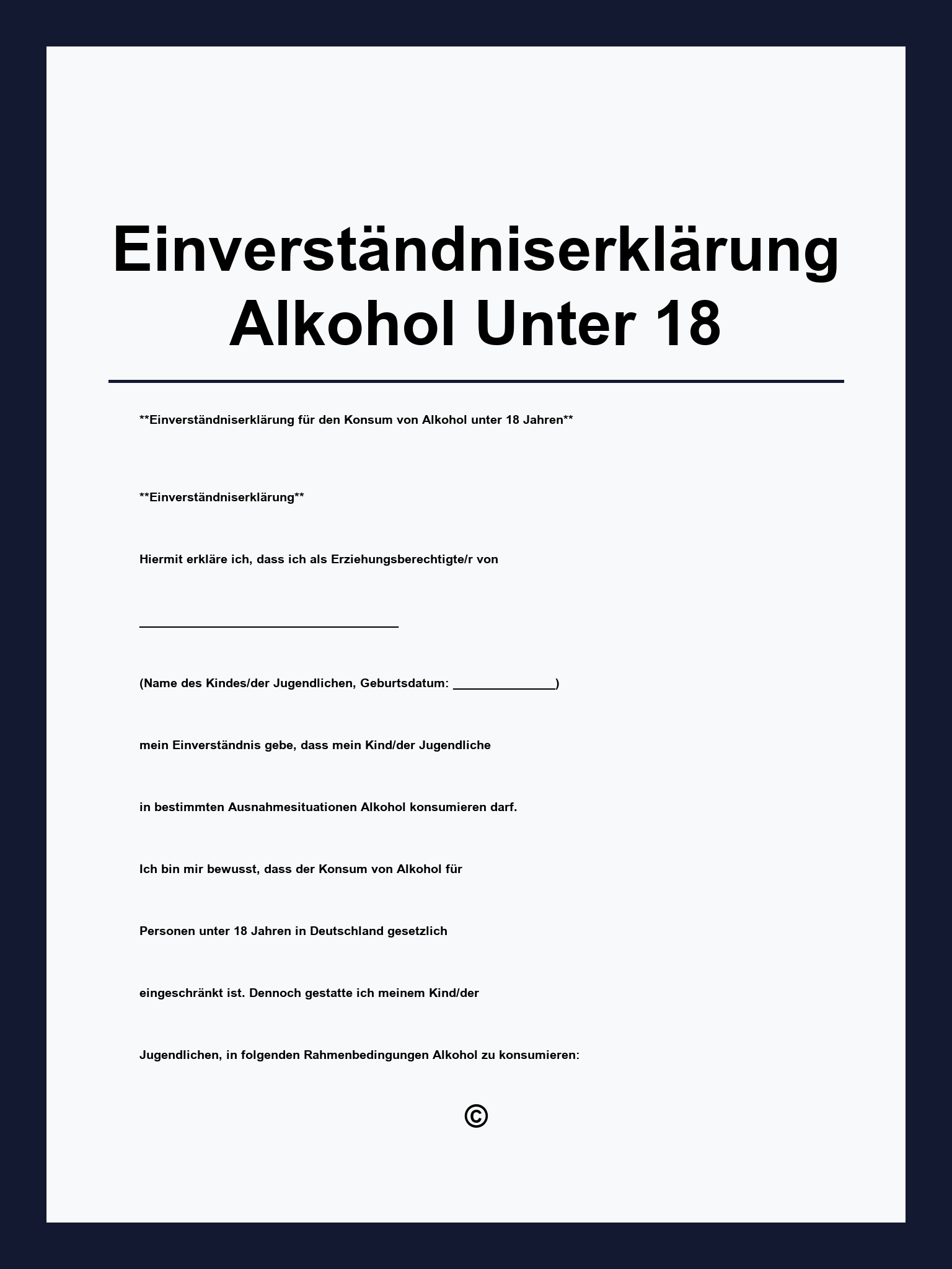 Einverständniserklärung Alkohol Unter 18