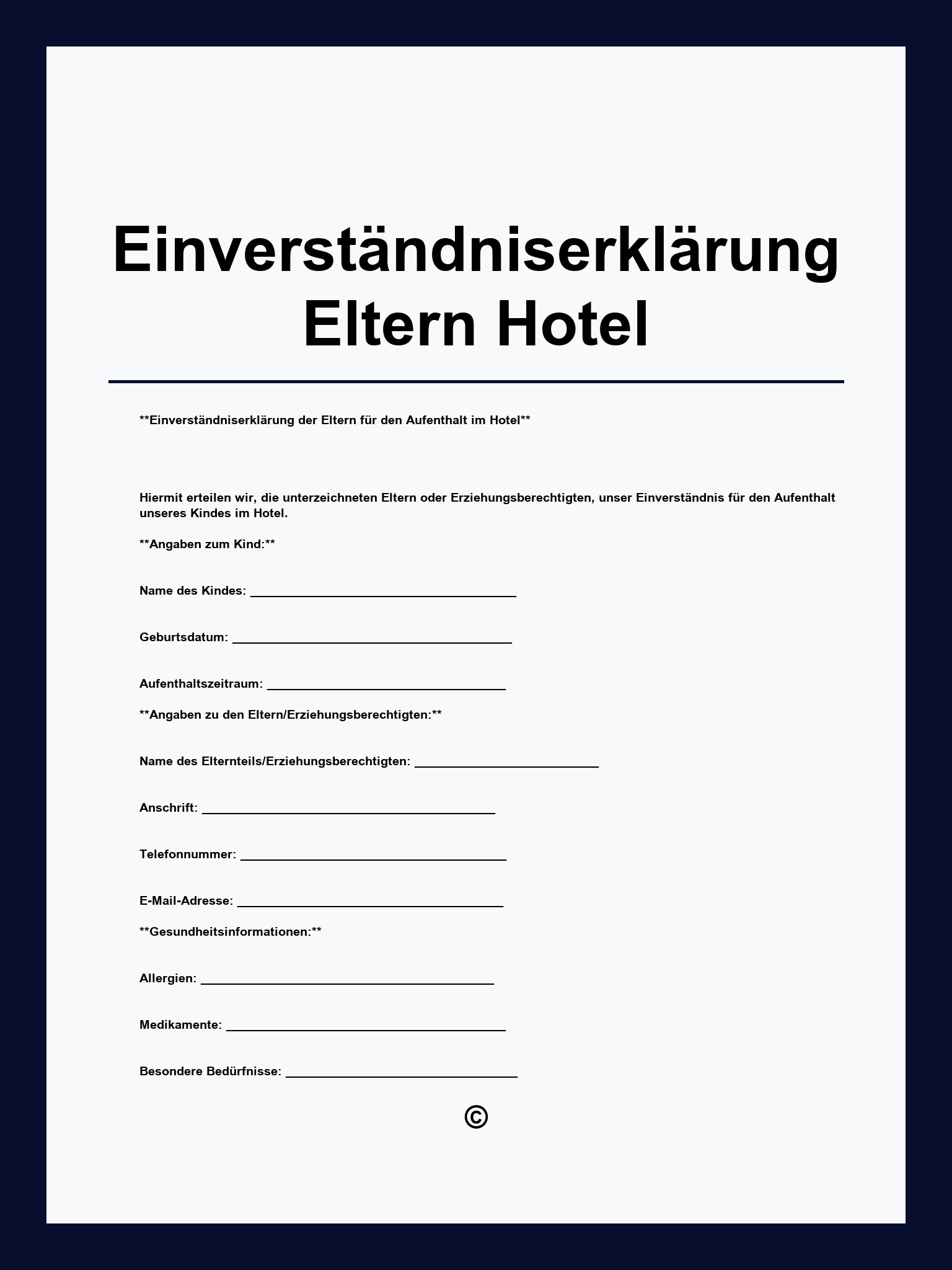 Einverständniserklärung Eltern Hotel