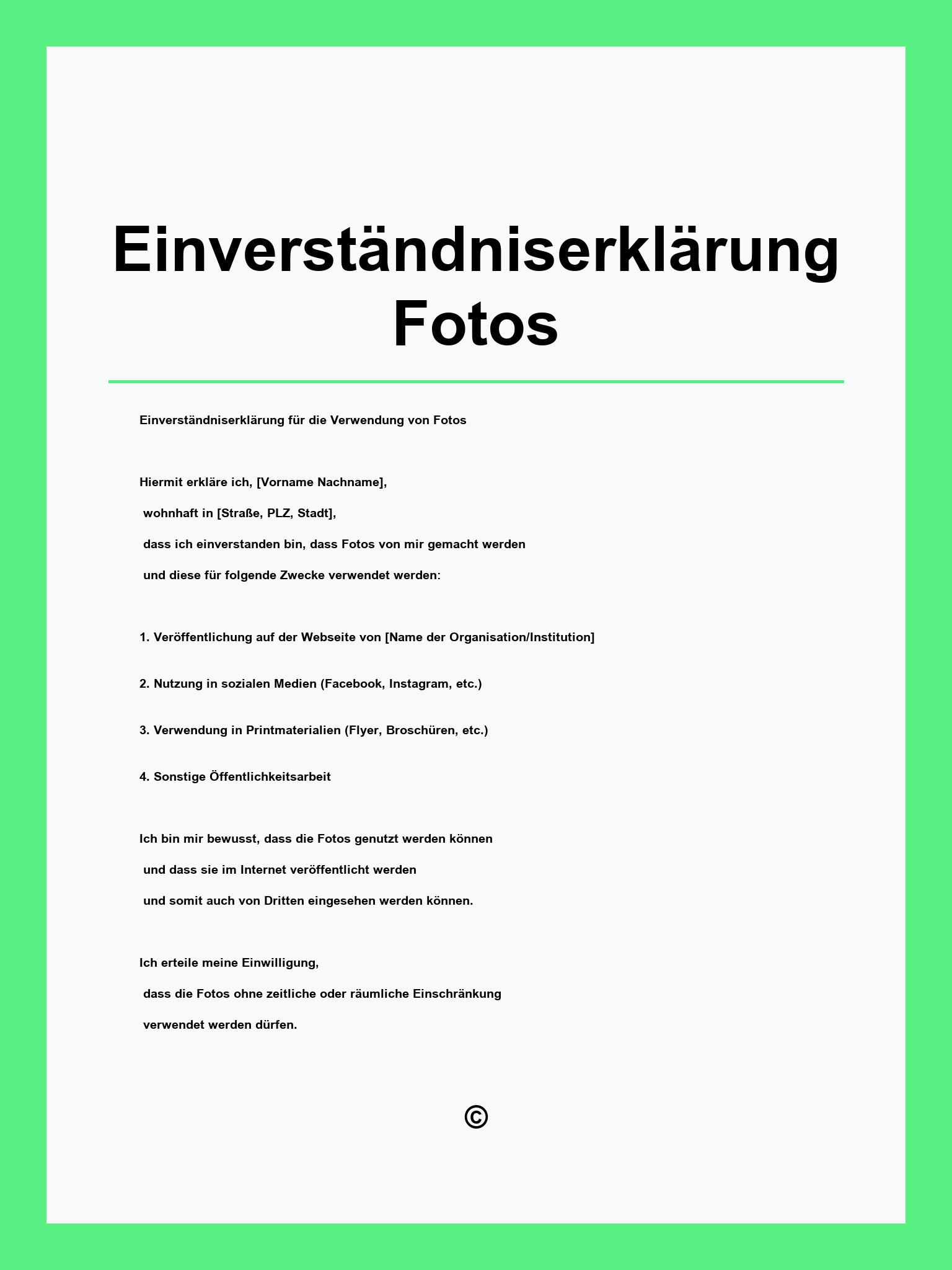 Einverständniserklärung Fotos Vorlage