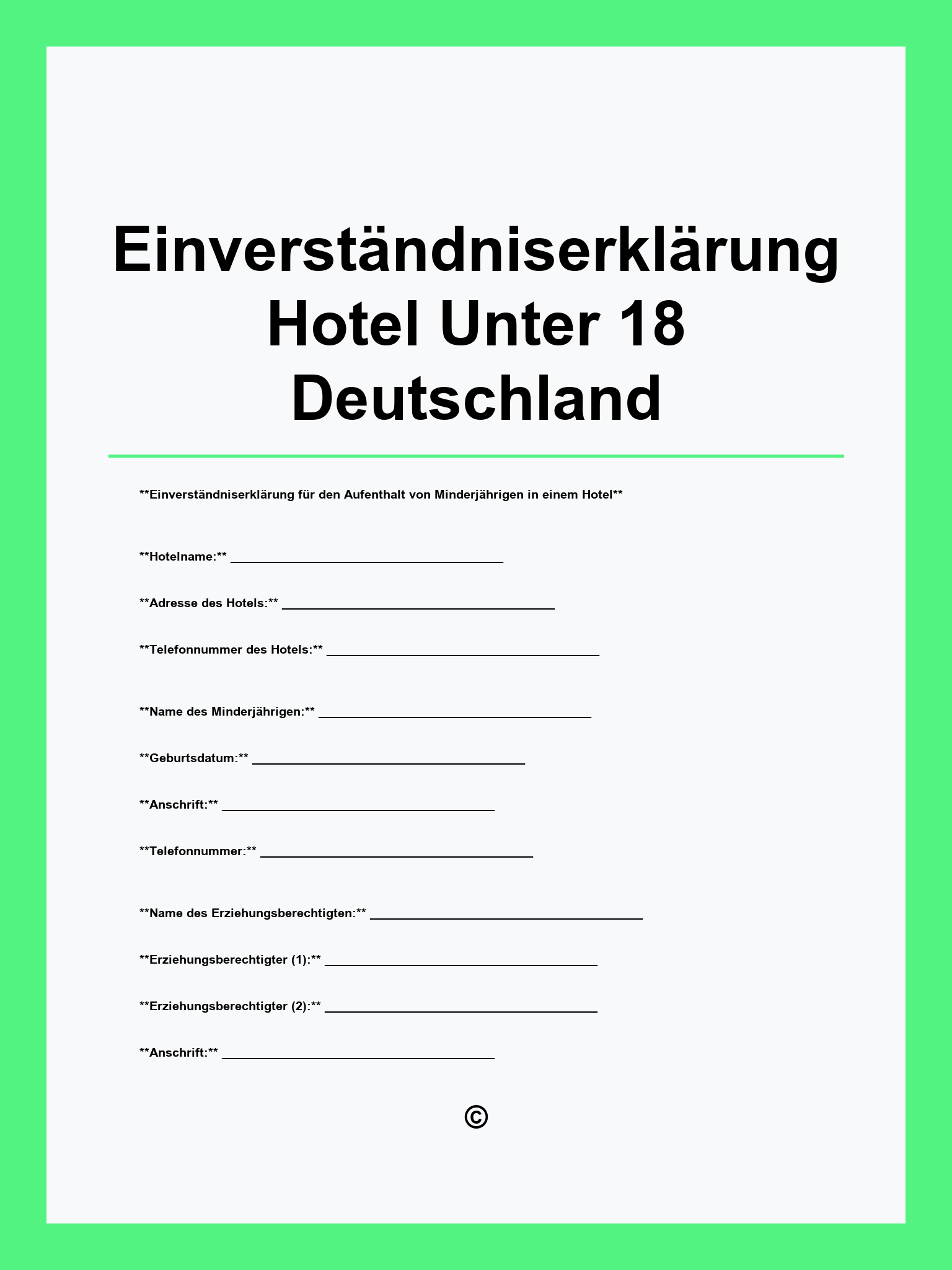Einverständniserklärung Hotel Unter 18 Deutschland