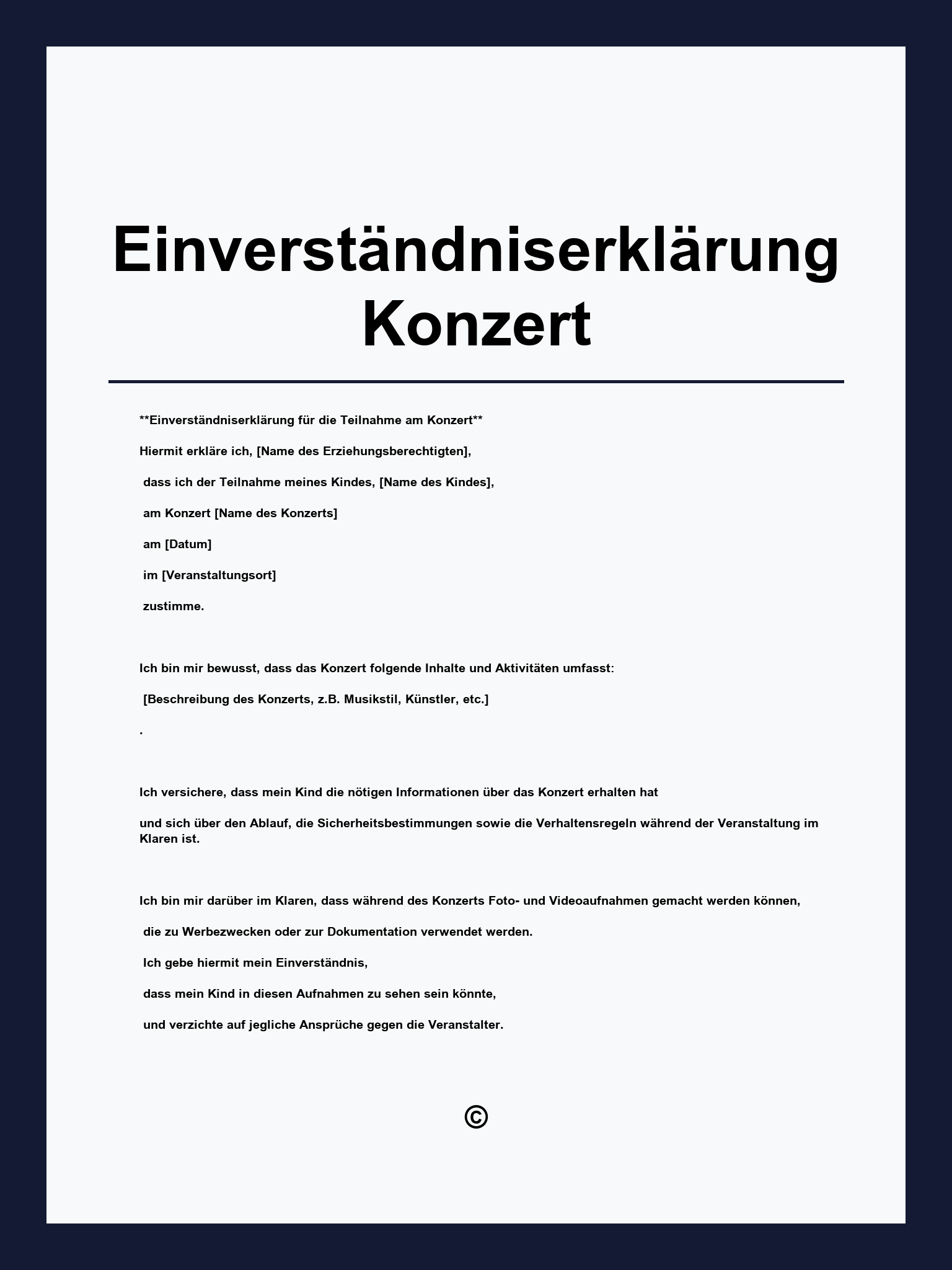 Einverständniserklärung Konzert Vorlage