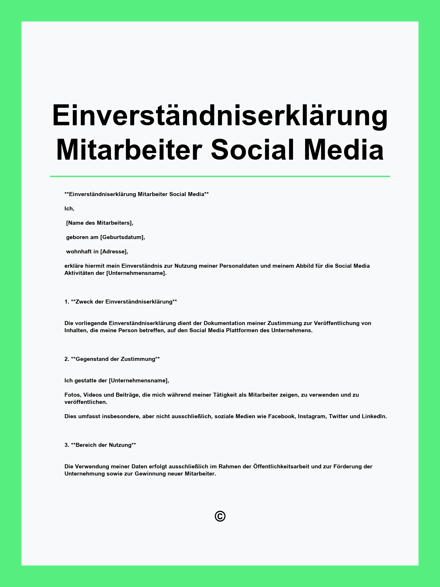 Einverständniserklärung Mitarbeiter Social Media Muster