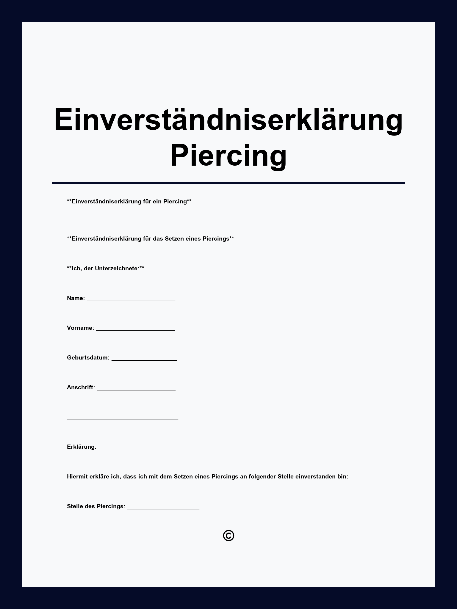 Einverständniserklärung Piercing Zum Ausdrucken