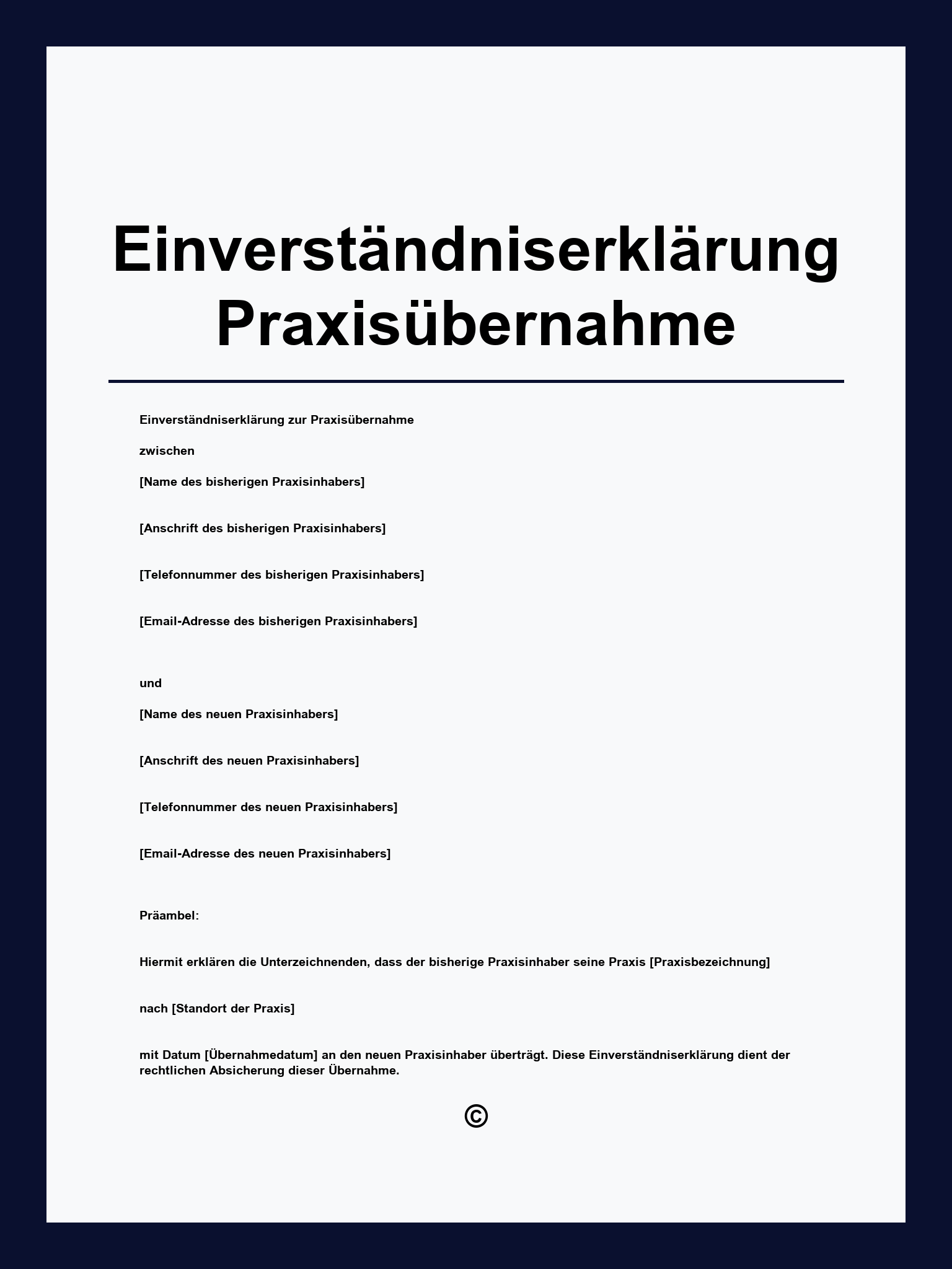 Einverständniserklärung Praxisübernahme Muster