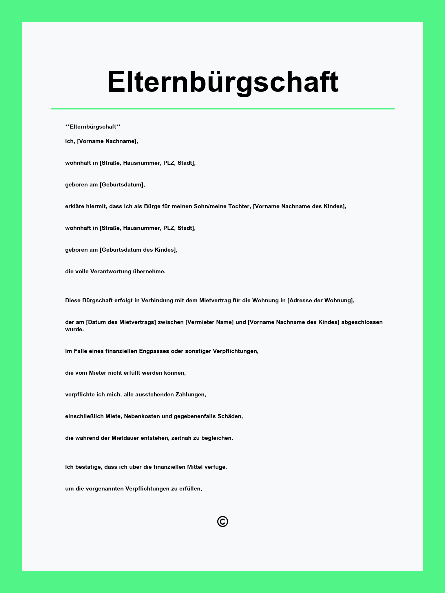 Elternbürgschaft Vorlage