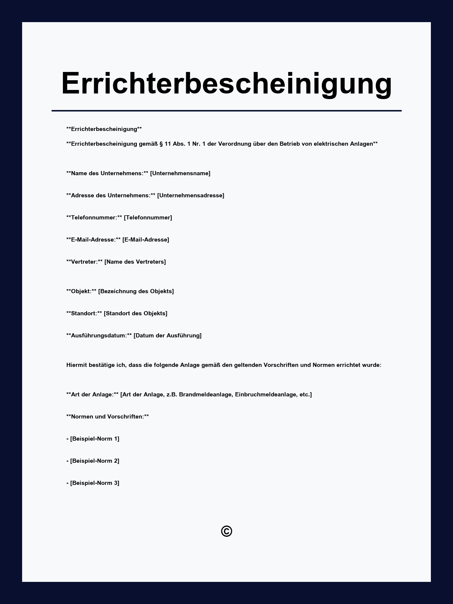 Errichterbescheinigung Vorlage
