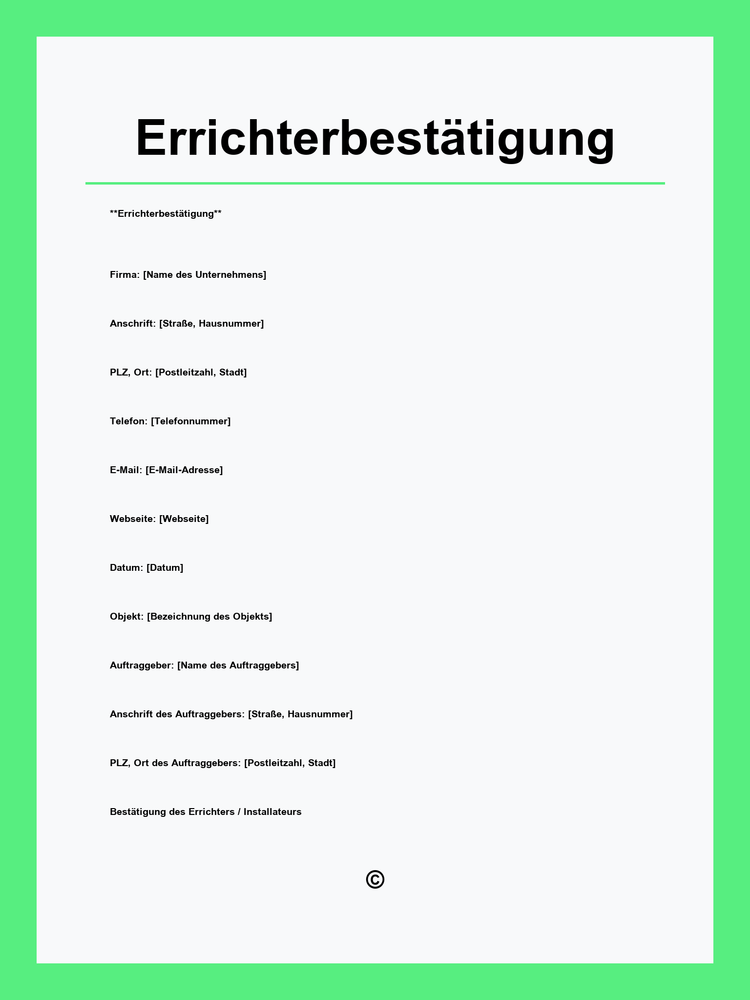 Errichterbestätigung Vorlage