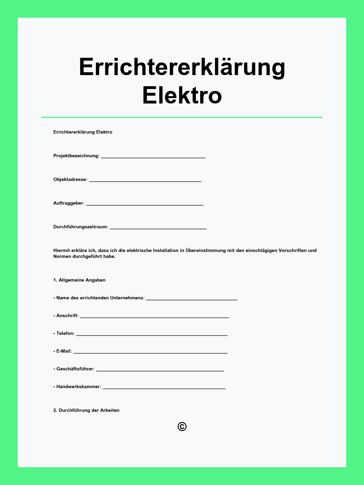 Errichtererklärung Elektro