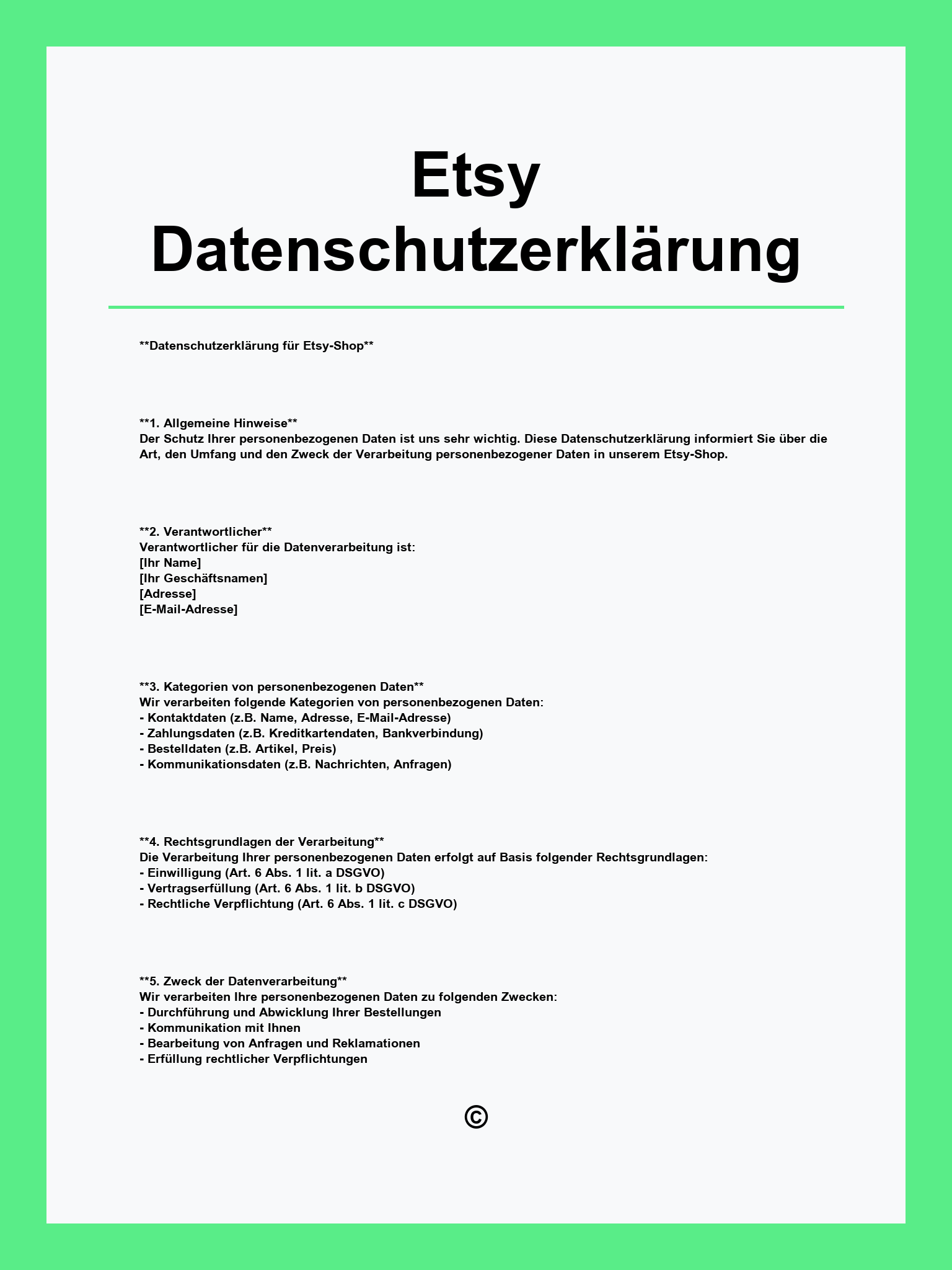 Etsy Datenschutzerklärung Muster