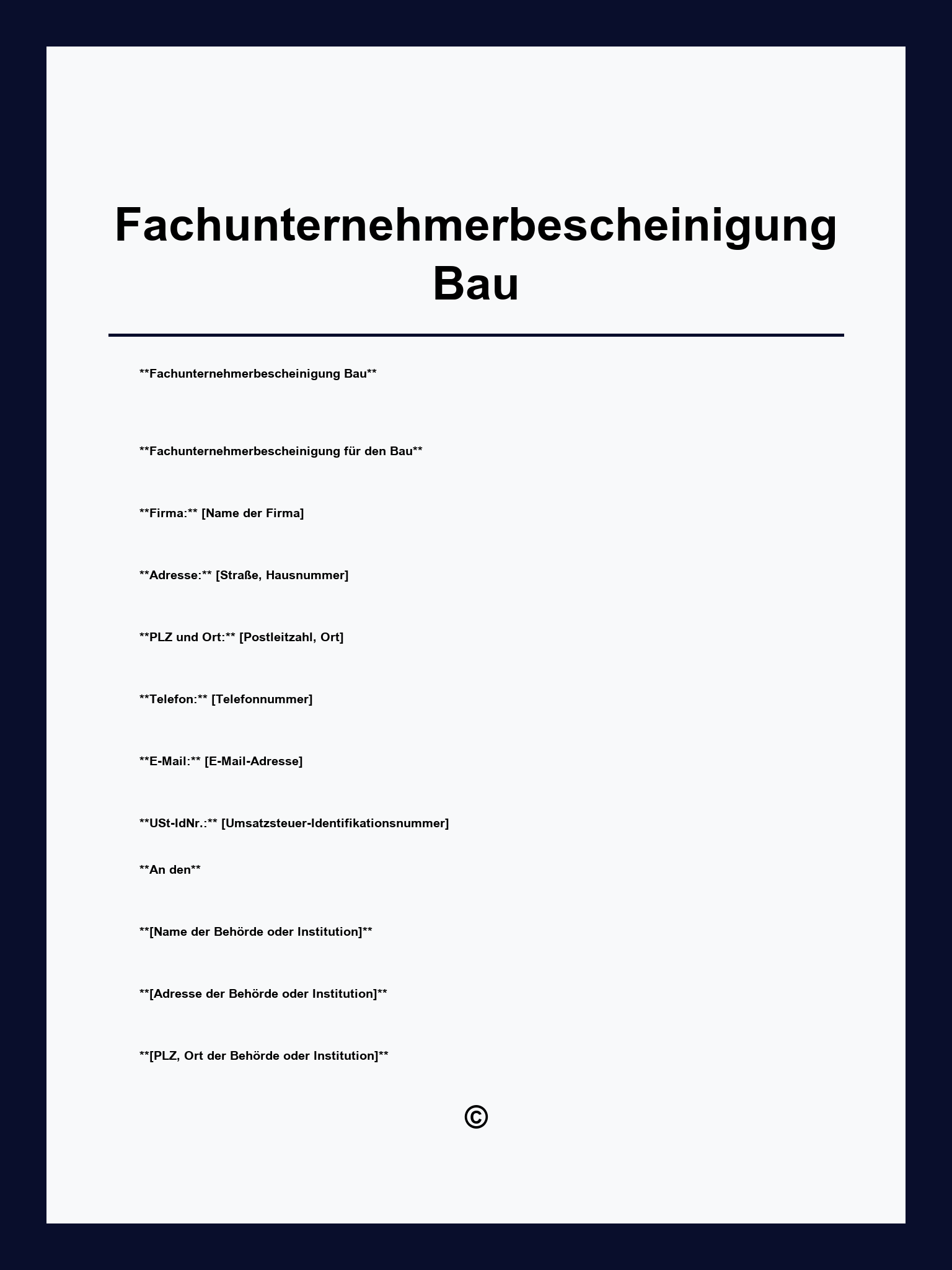 Fachunternehmerbescheinigung Bau Muster