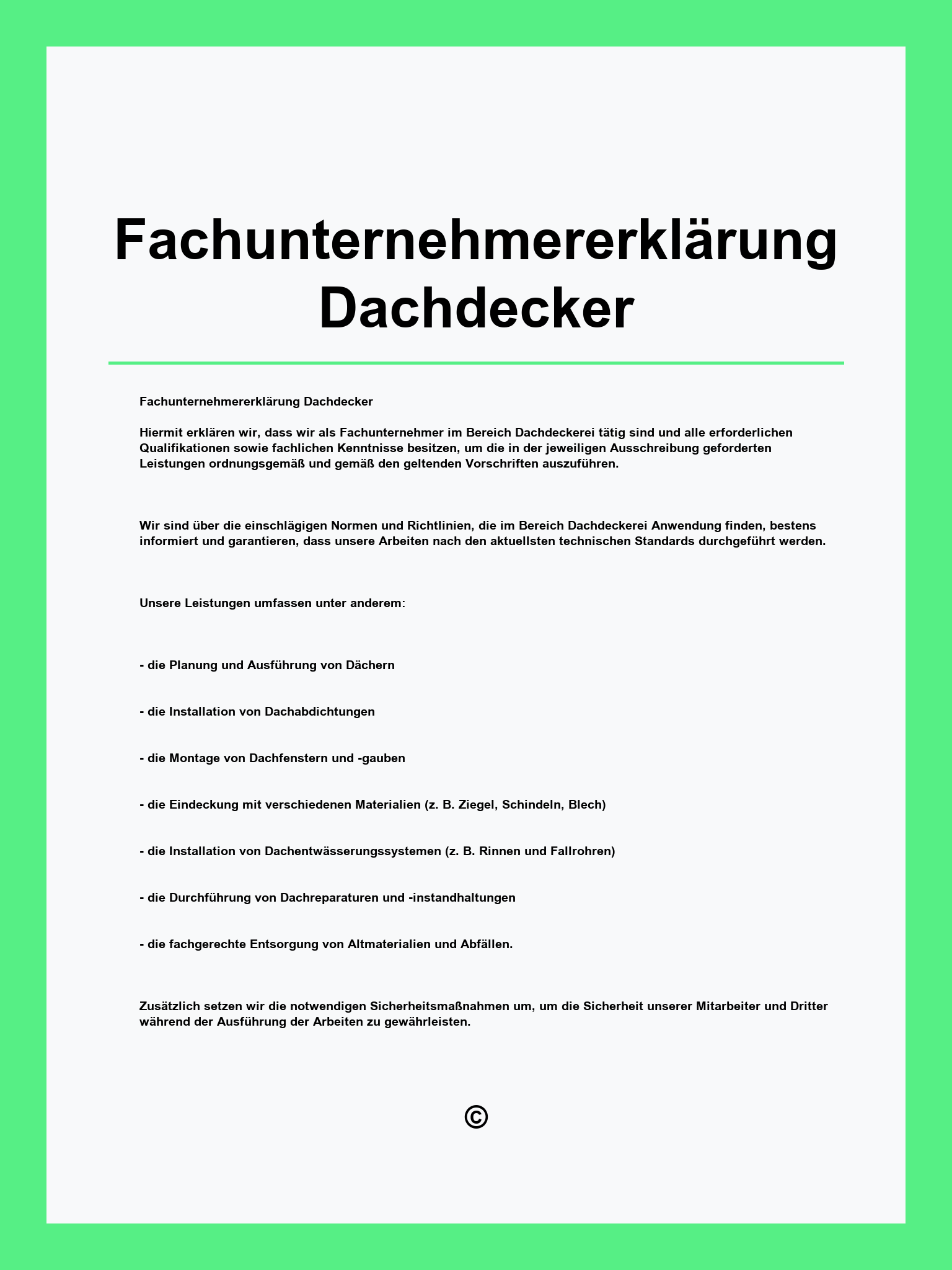 Fachunternehmererklärung Dachdecker Vordruck