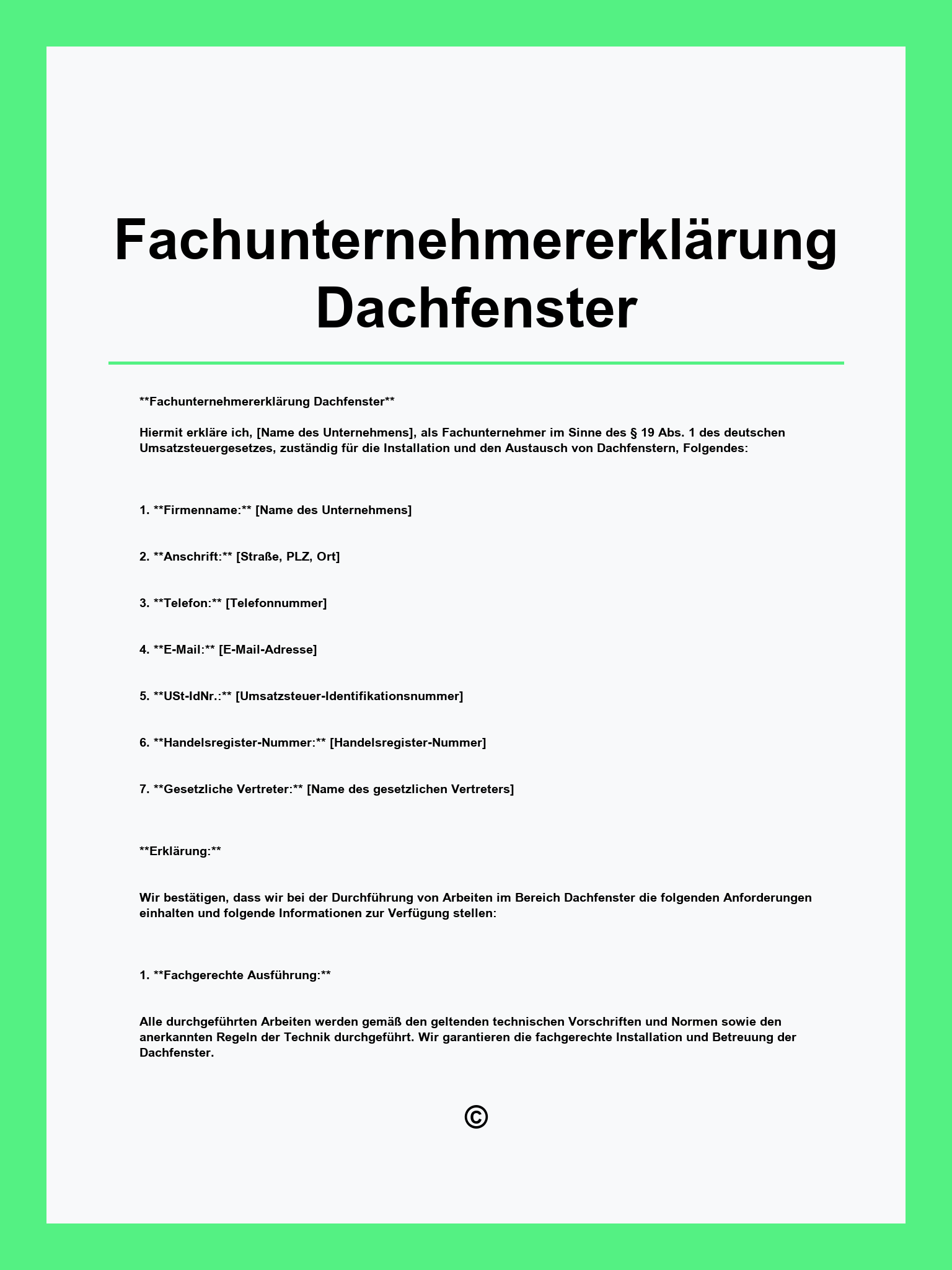 Fachunternehmererklärung Dachfenster