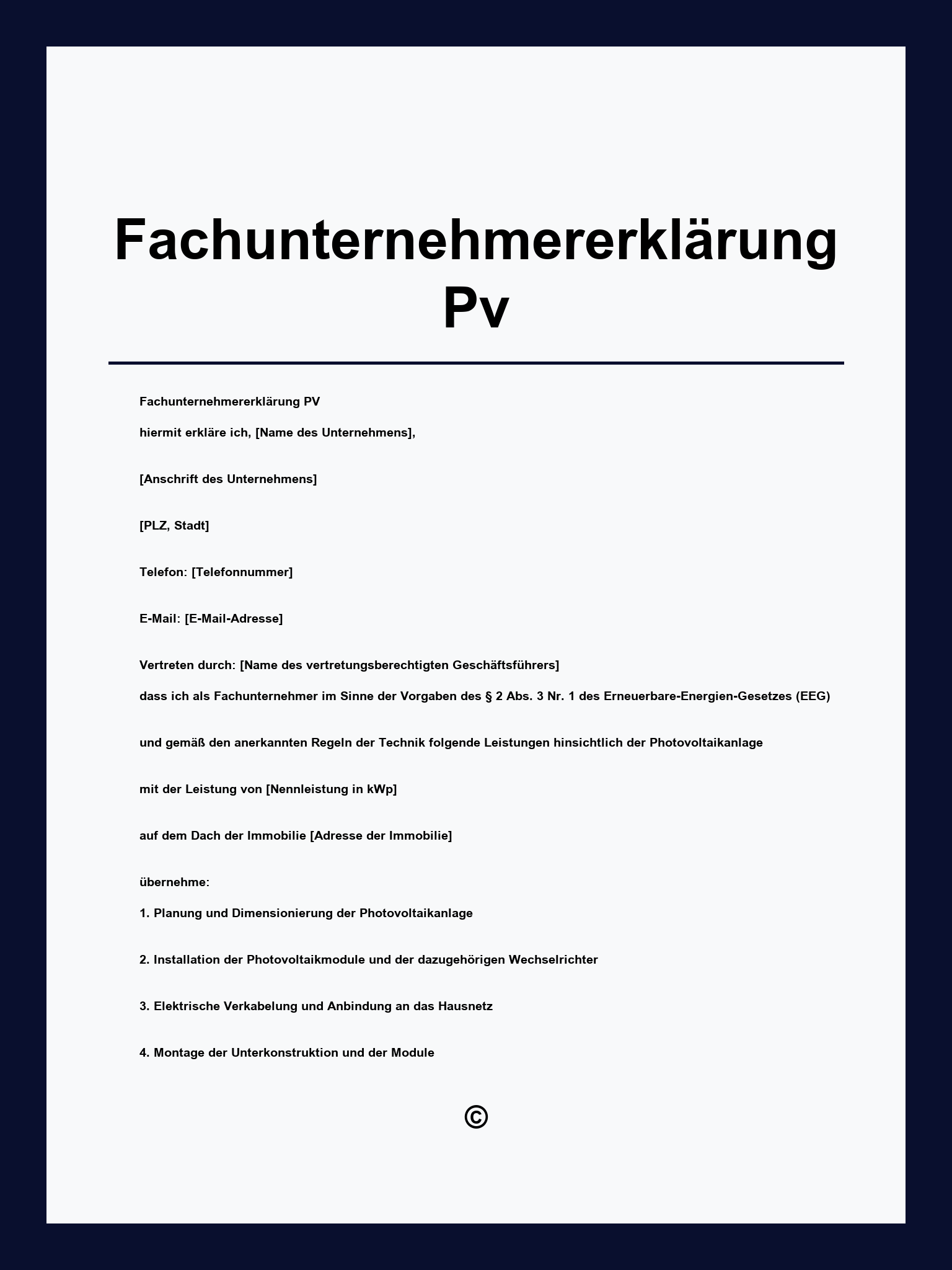 Fachunternehmererklärung Pv