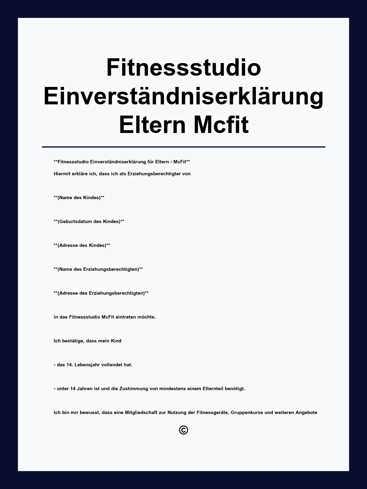 Fitnessstudio Einverständniserklärung Eltern Mcfit