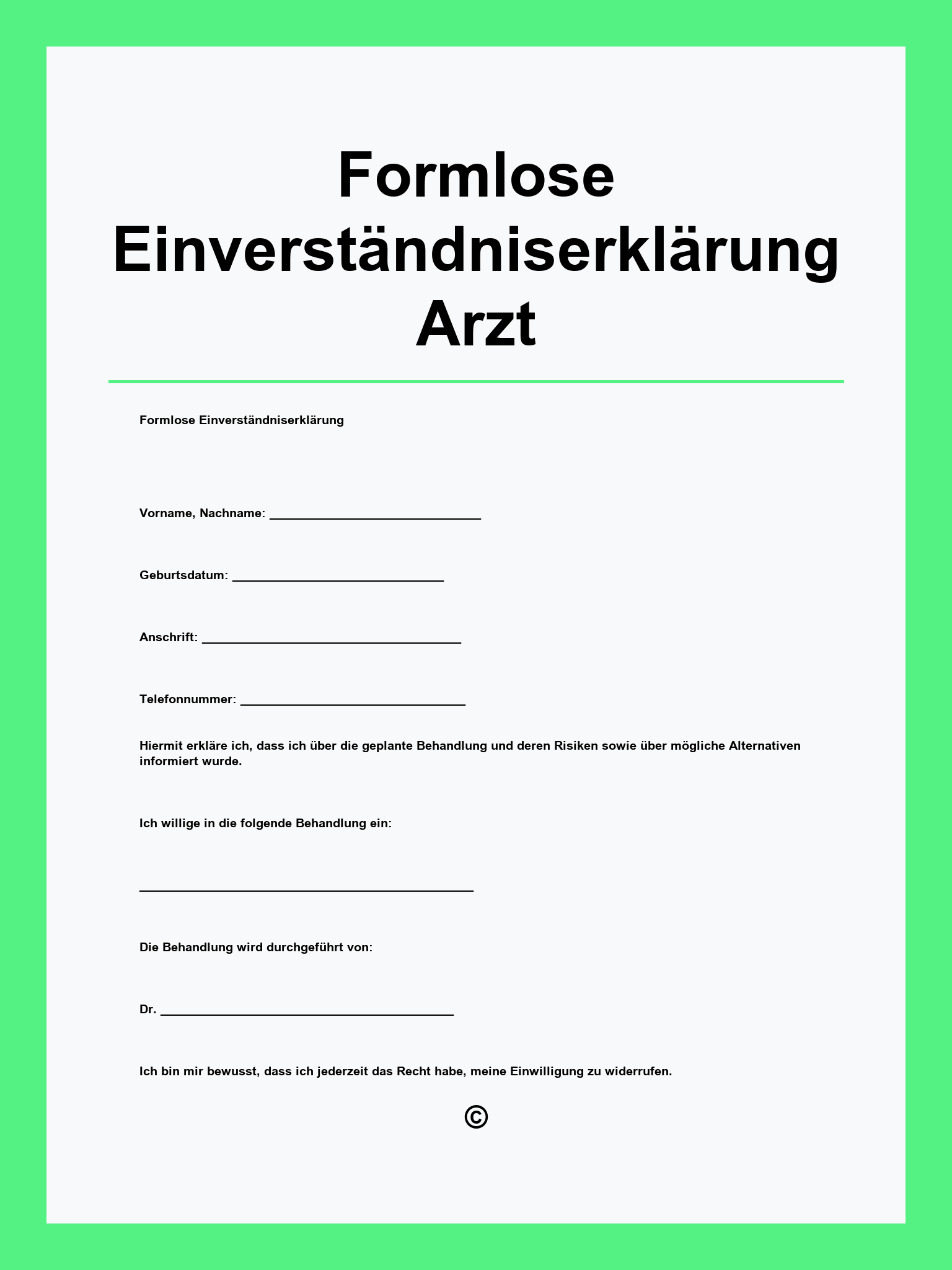 Formlose Einverständniserklärung Vorlage Arzt