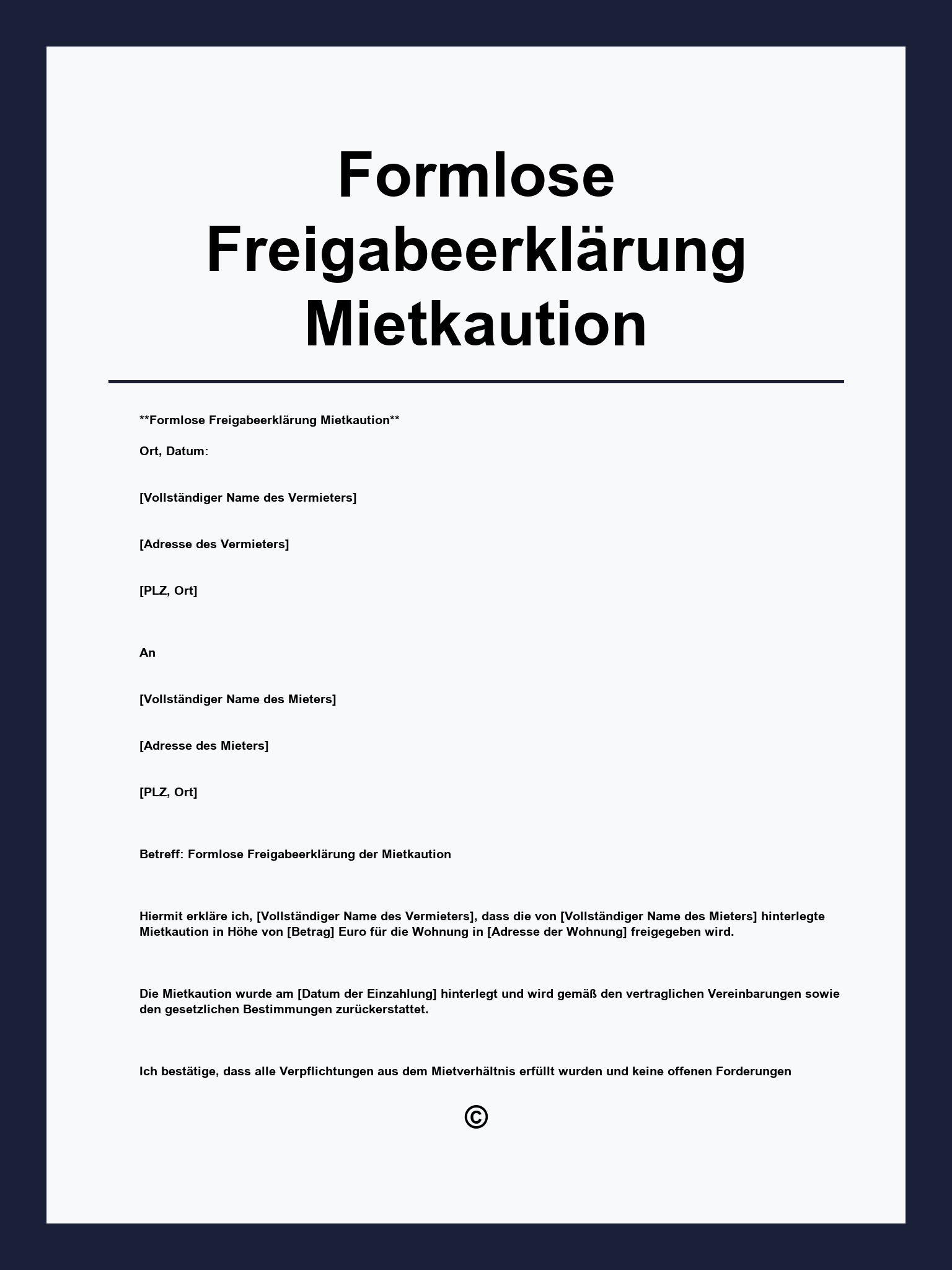 Formlose Freigabeerklärung Mietkaution Muster