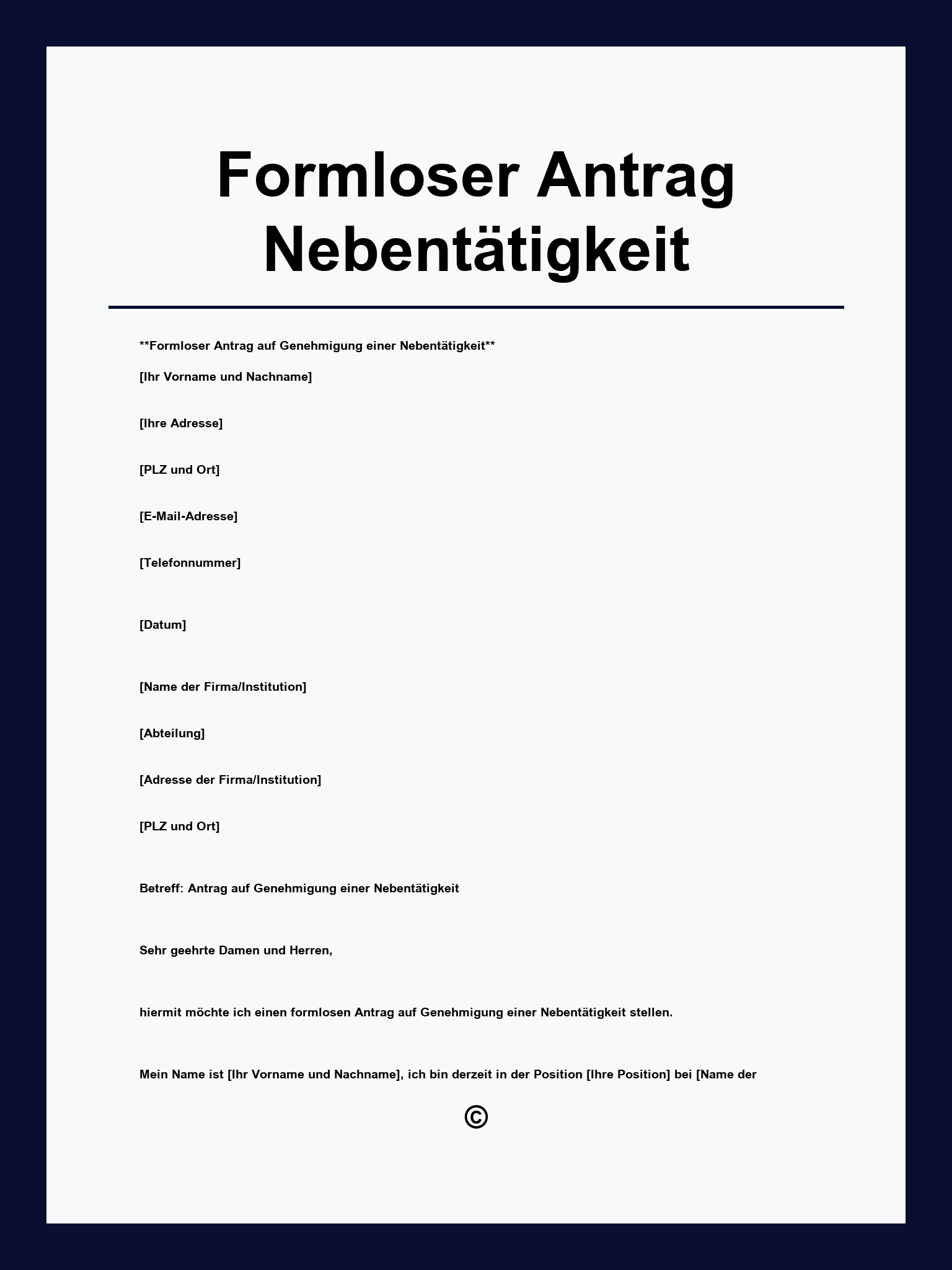 Formloser Antrag Nebentätigkeit Vorlage
