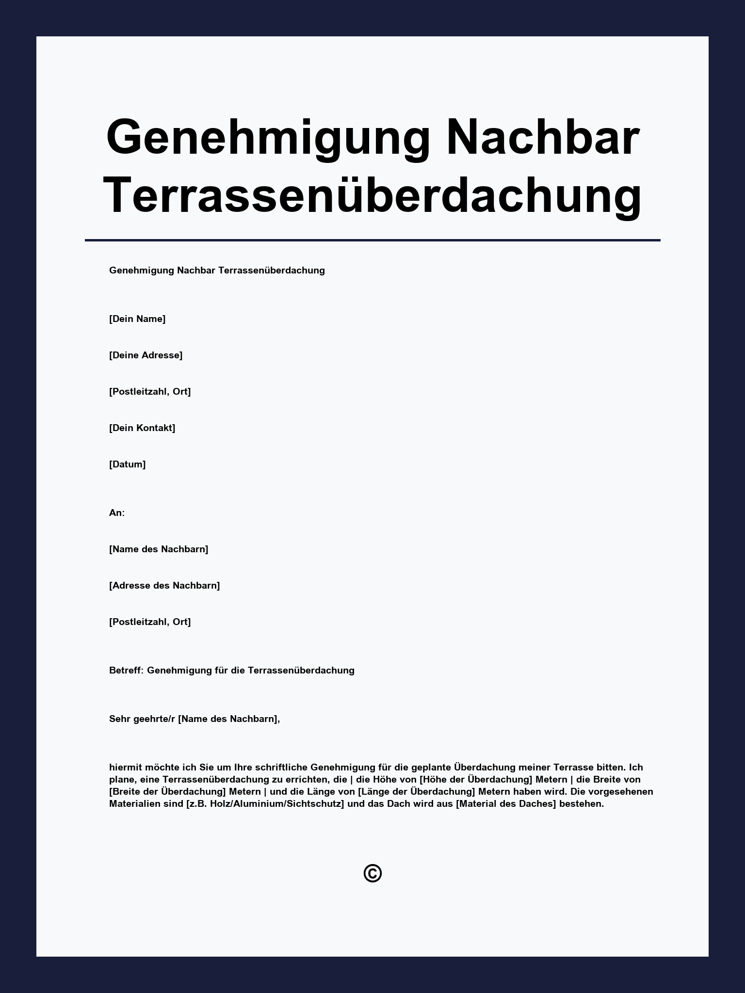 Genehmigung Nachbar Terrassenüberdachung Vordruck