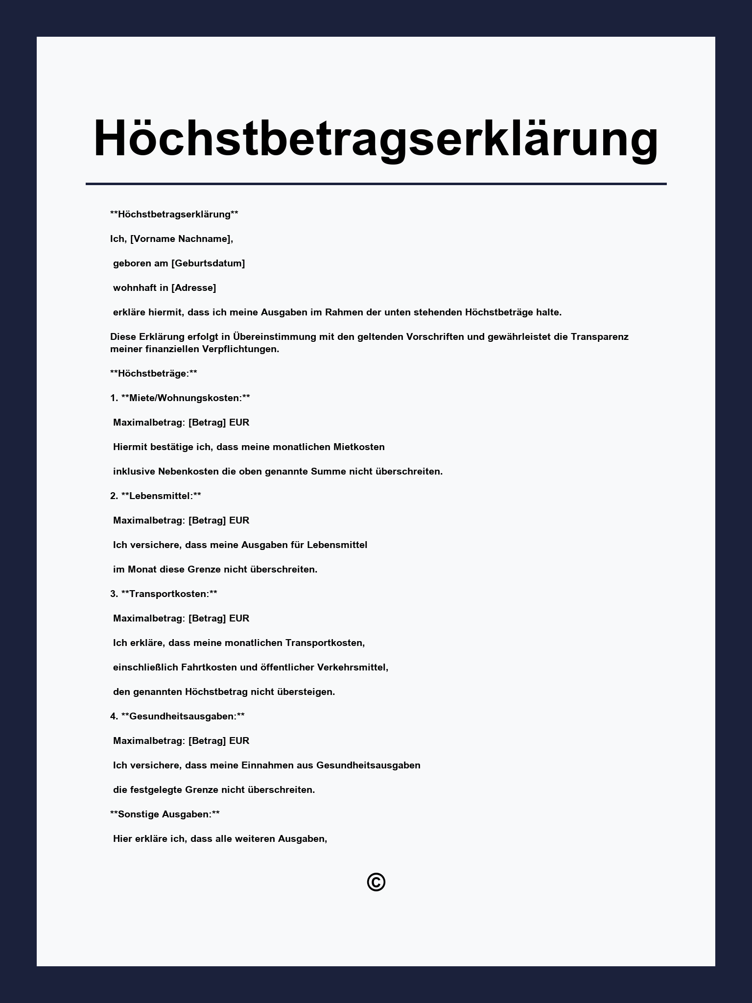 Höchstbetragserklärung