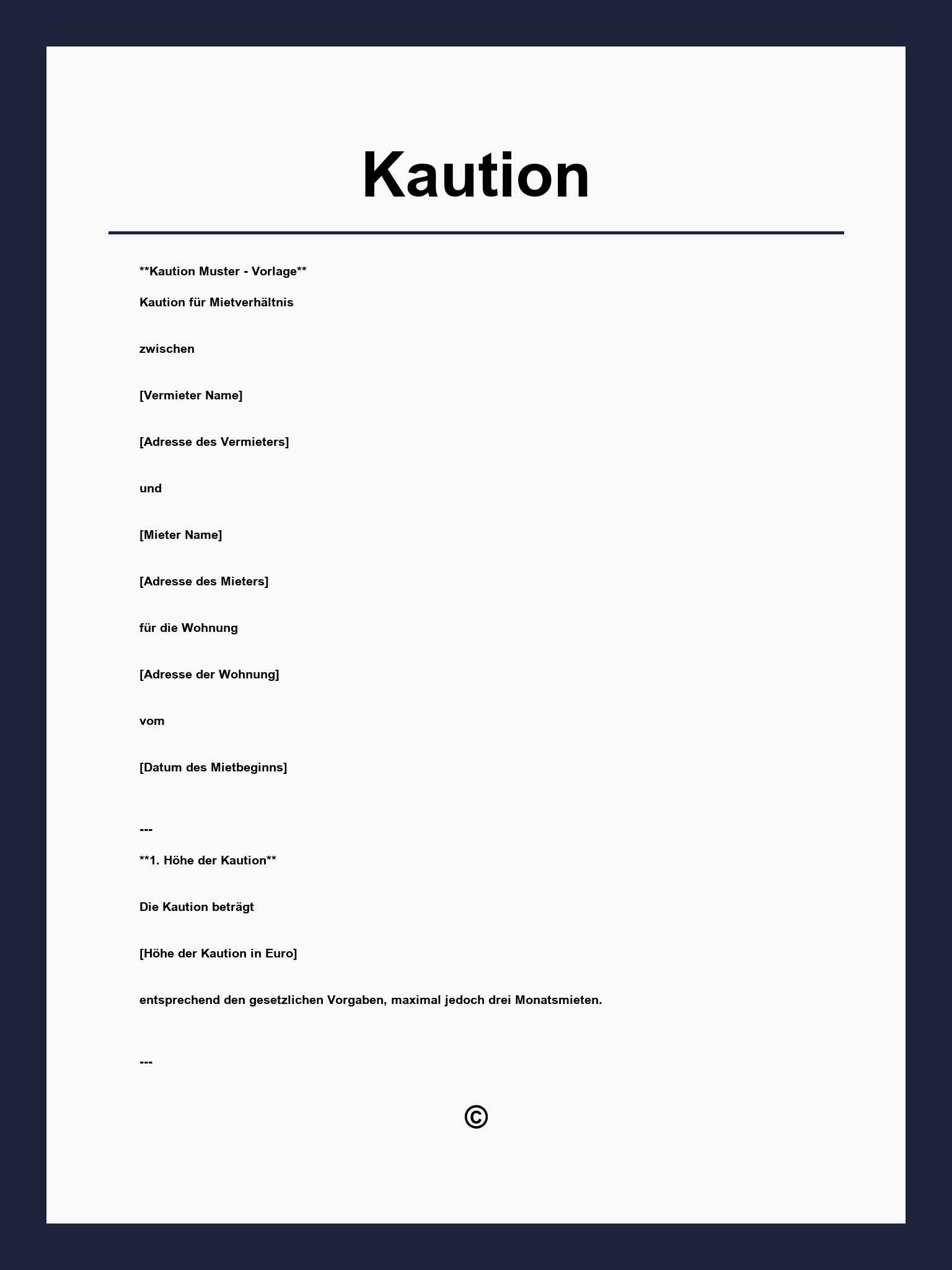 Kaution Vorlage