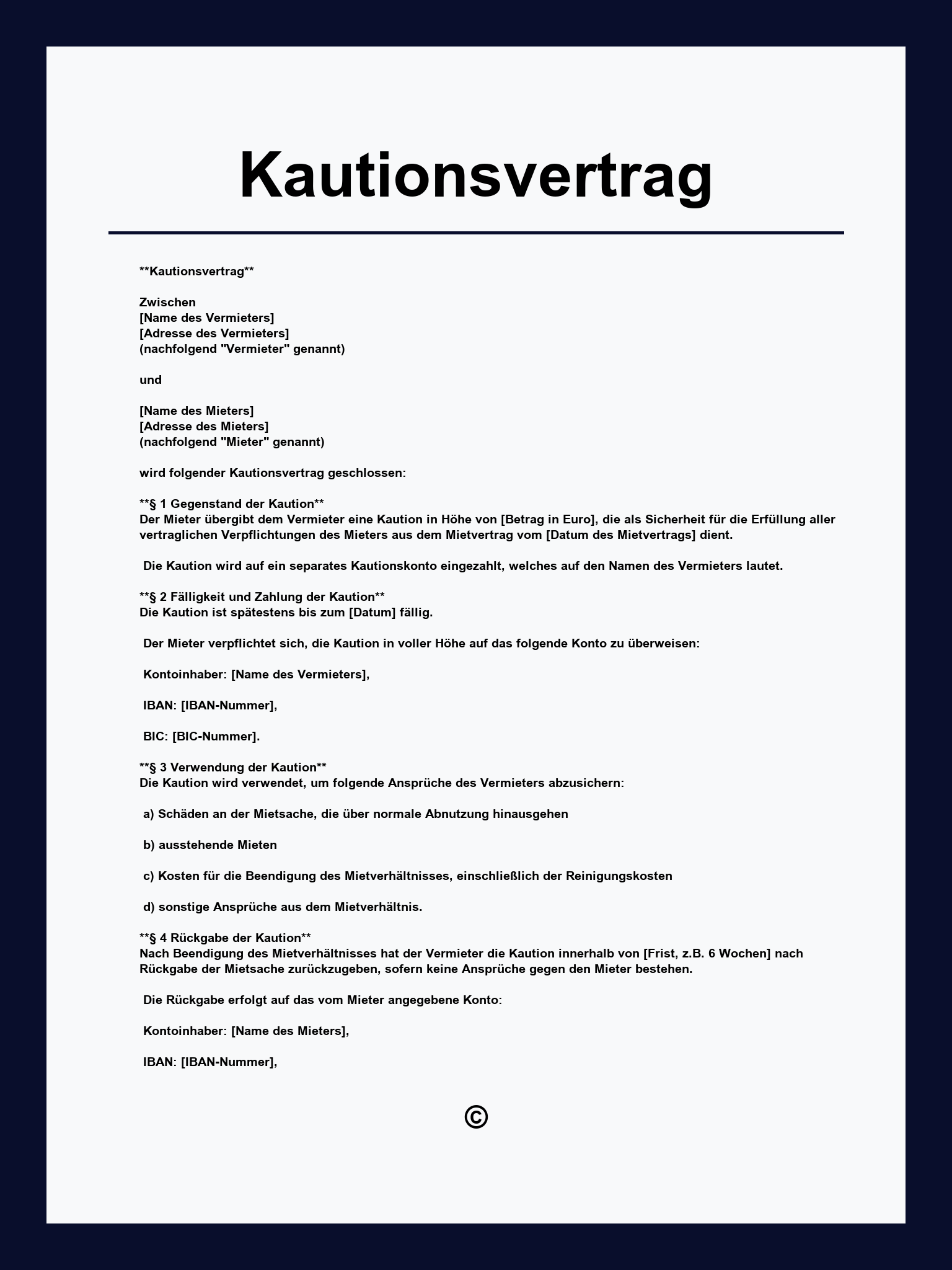 Kautionsvertrag Vorlage