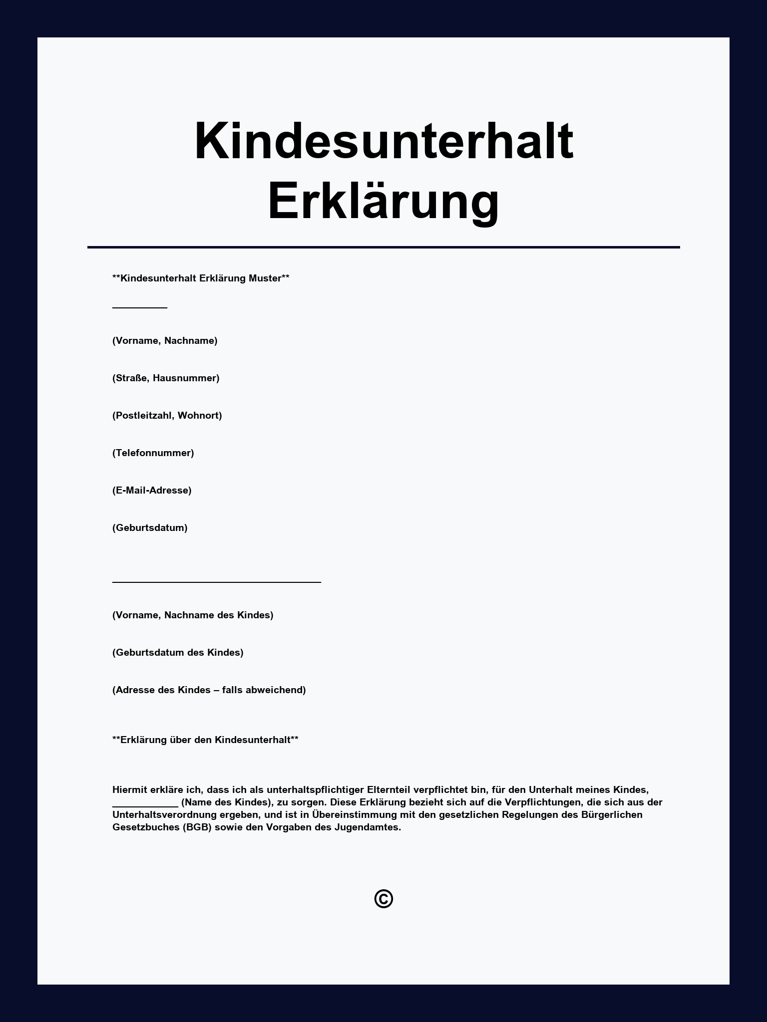 Kindesunterhalt Erklärung Vorlage