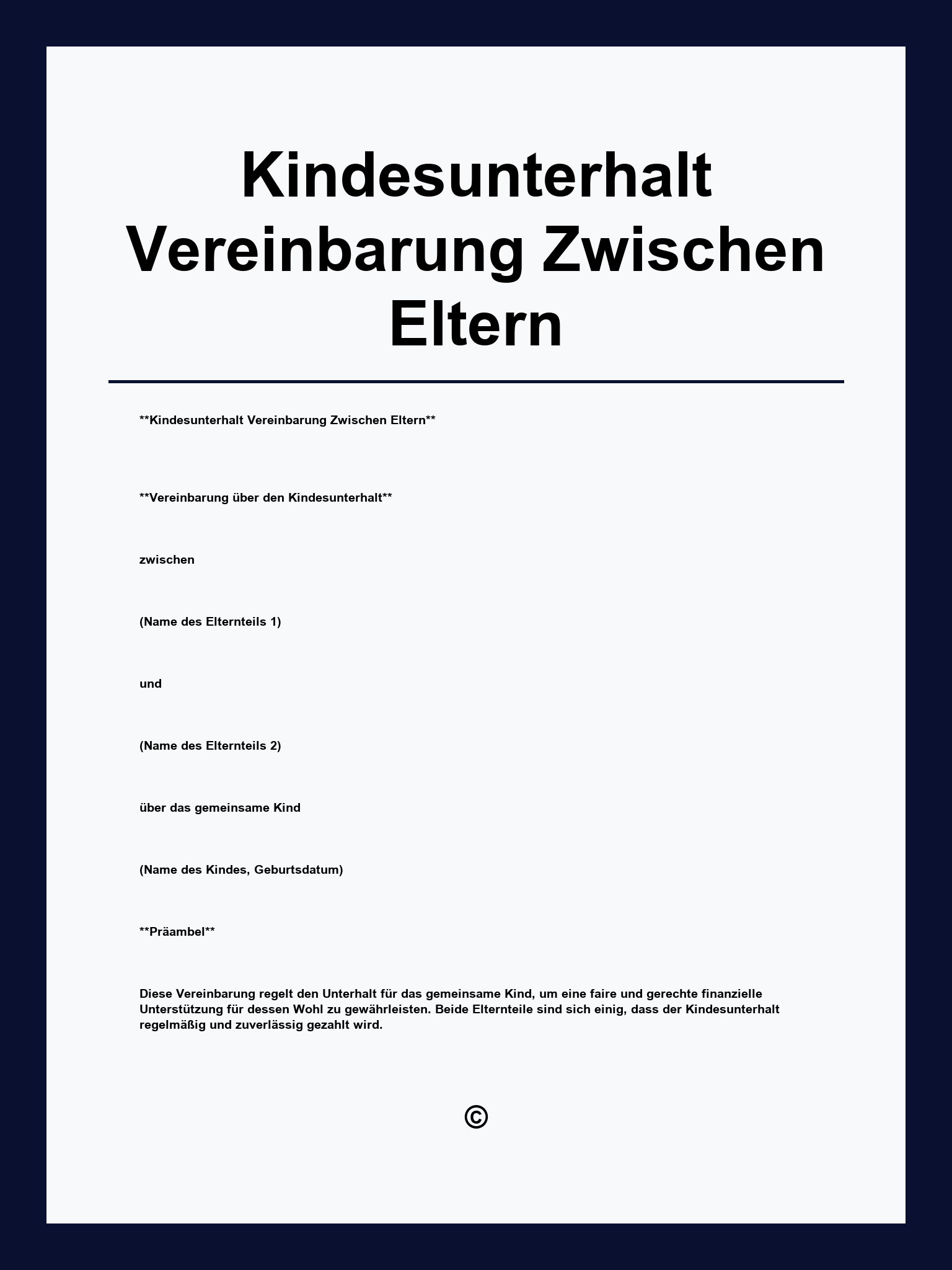 Kindesunterhalt Vereinbarung Zwischen Eltern Vorlage