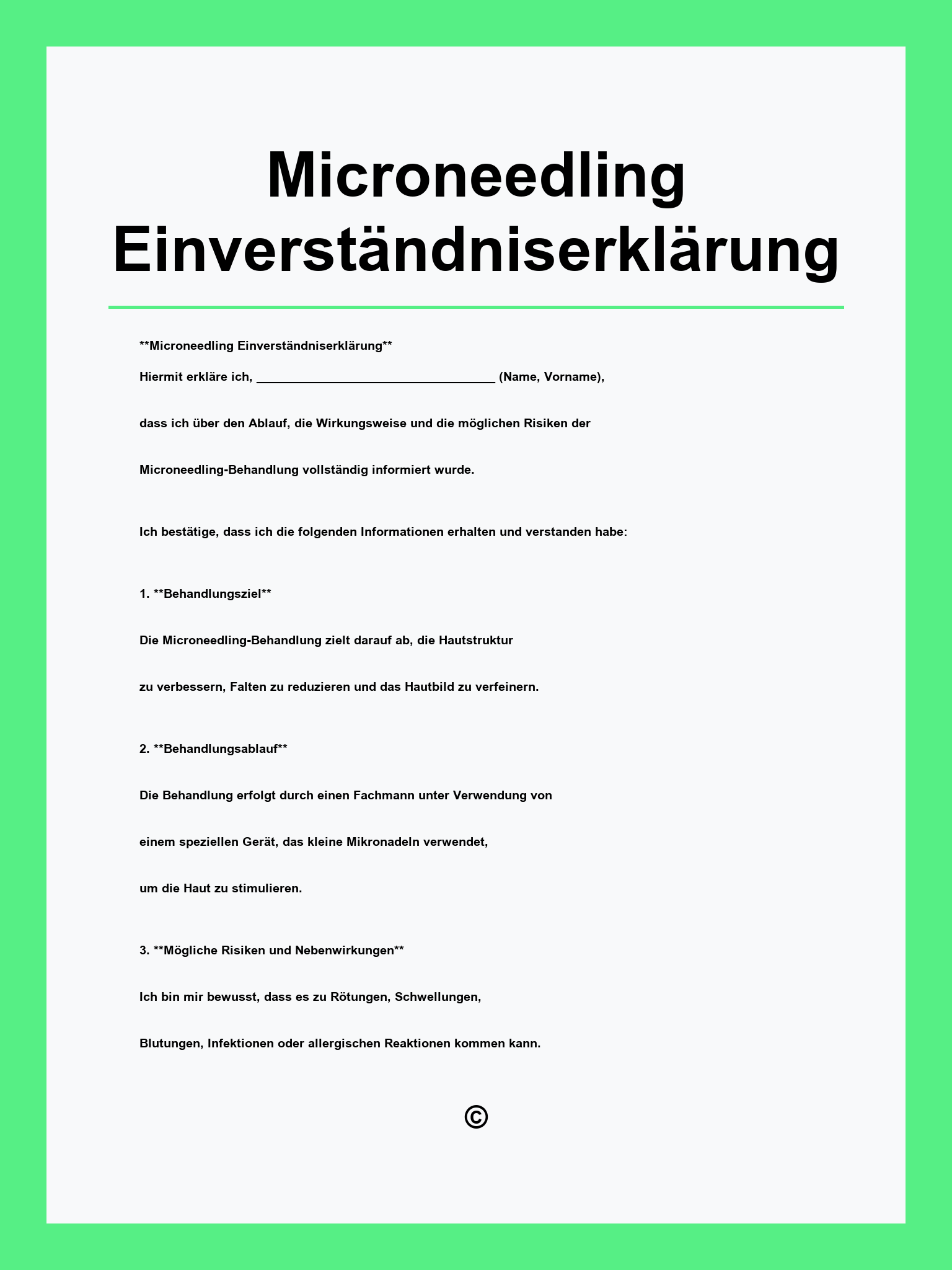 Microneedling Einverständniserklärung