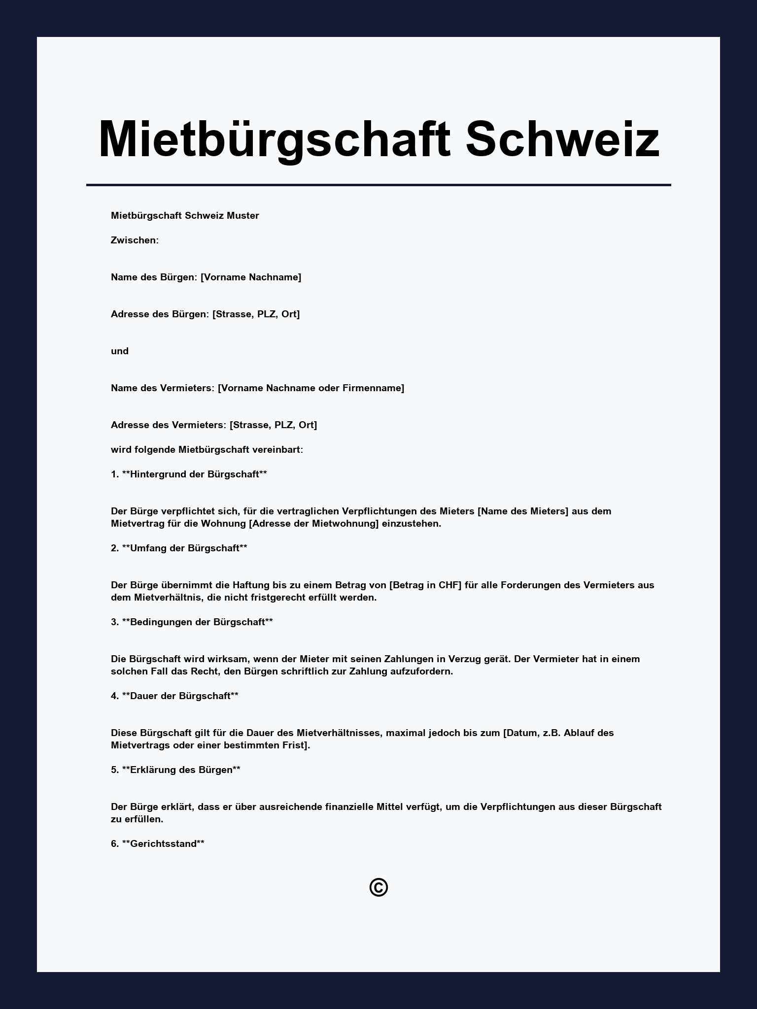 Vorlage Mietbürgschaft Schweiz