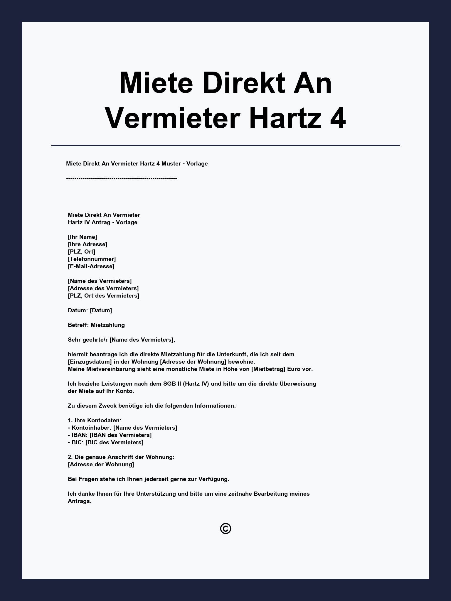 Miete Direkt An Vermieter Hartz 4 Vorlage