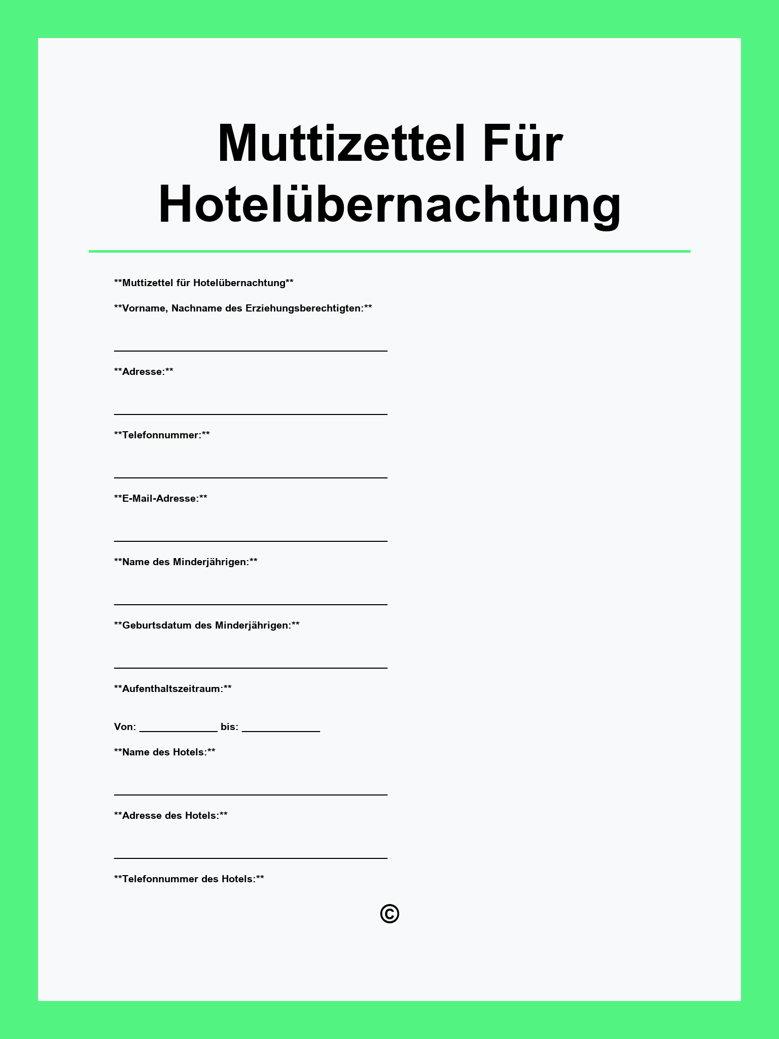 Muttizettel Für Hotelübernachtung