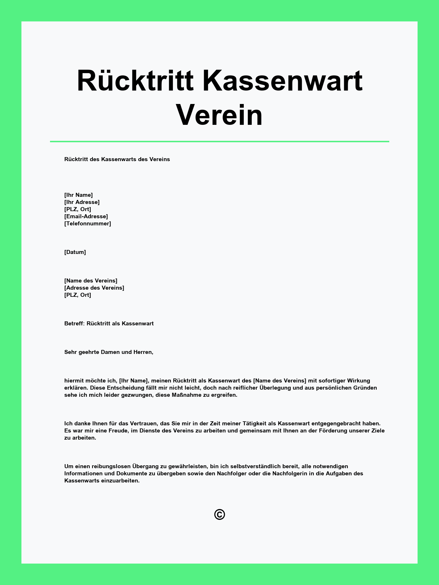 Rücktritt Kassenwart Verein Muster