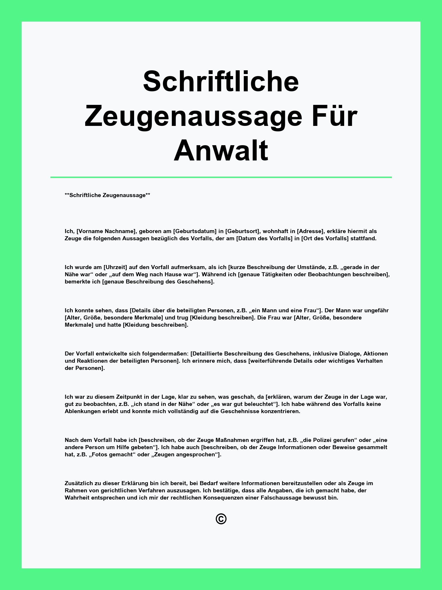 Schriftliche Zeugenaussage Für Anwalt Muster