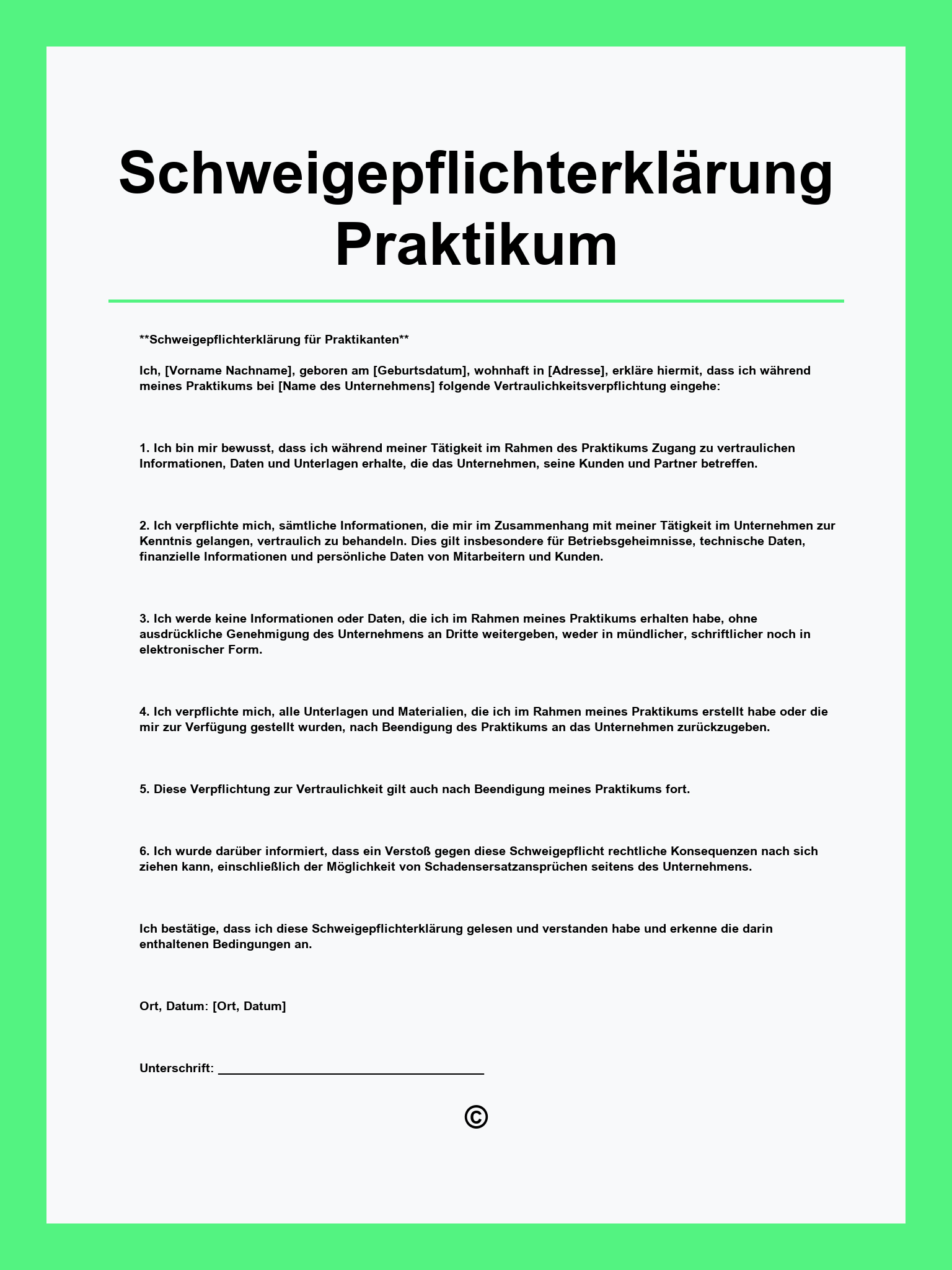 Schweigepflichterklärung Praktikum
