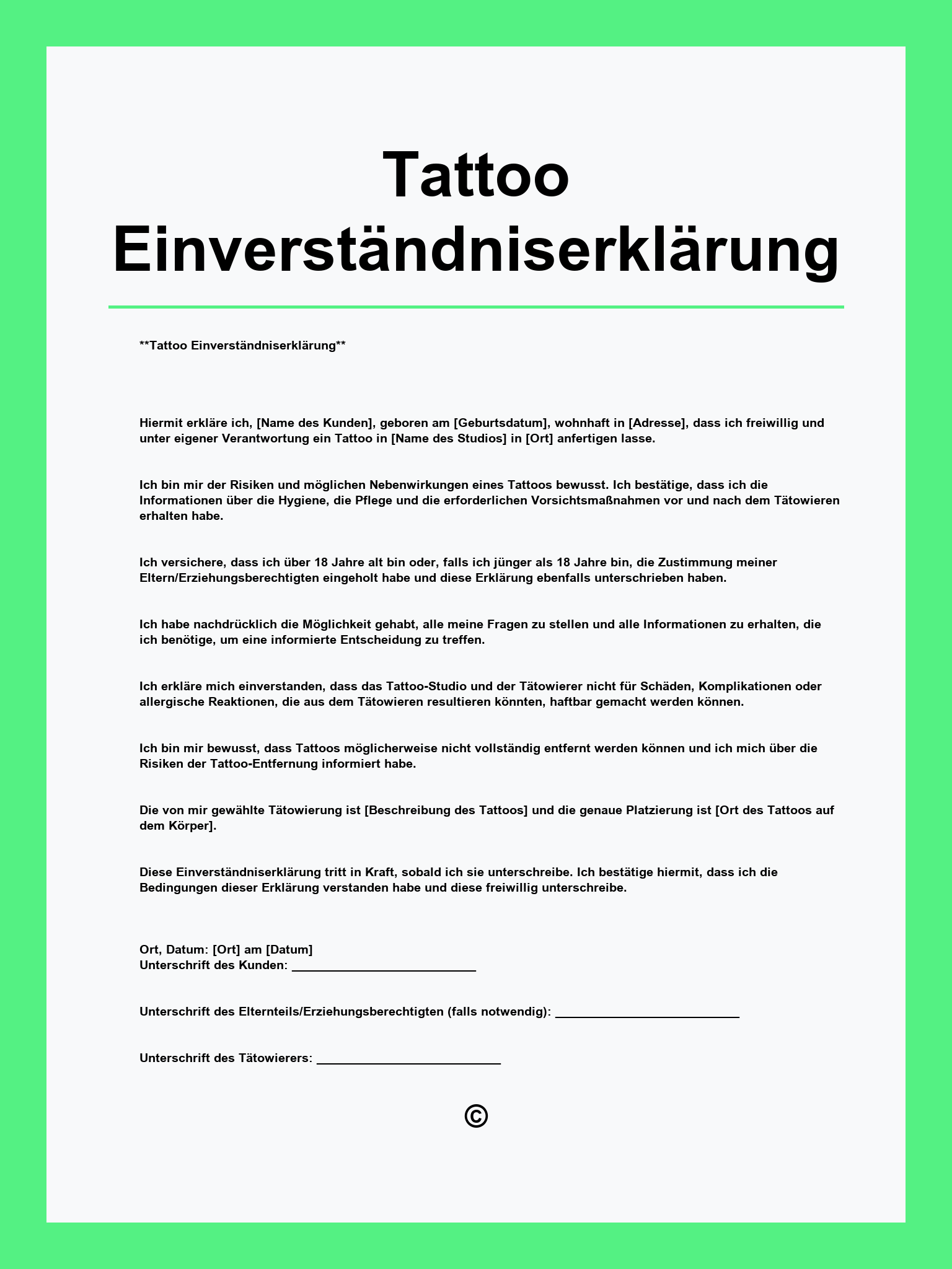 Tattoo Einverständniserklärung