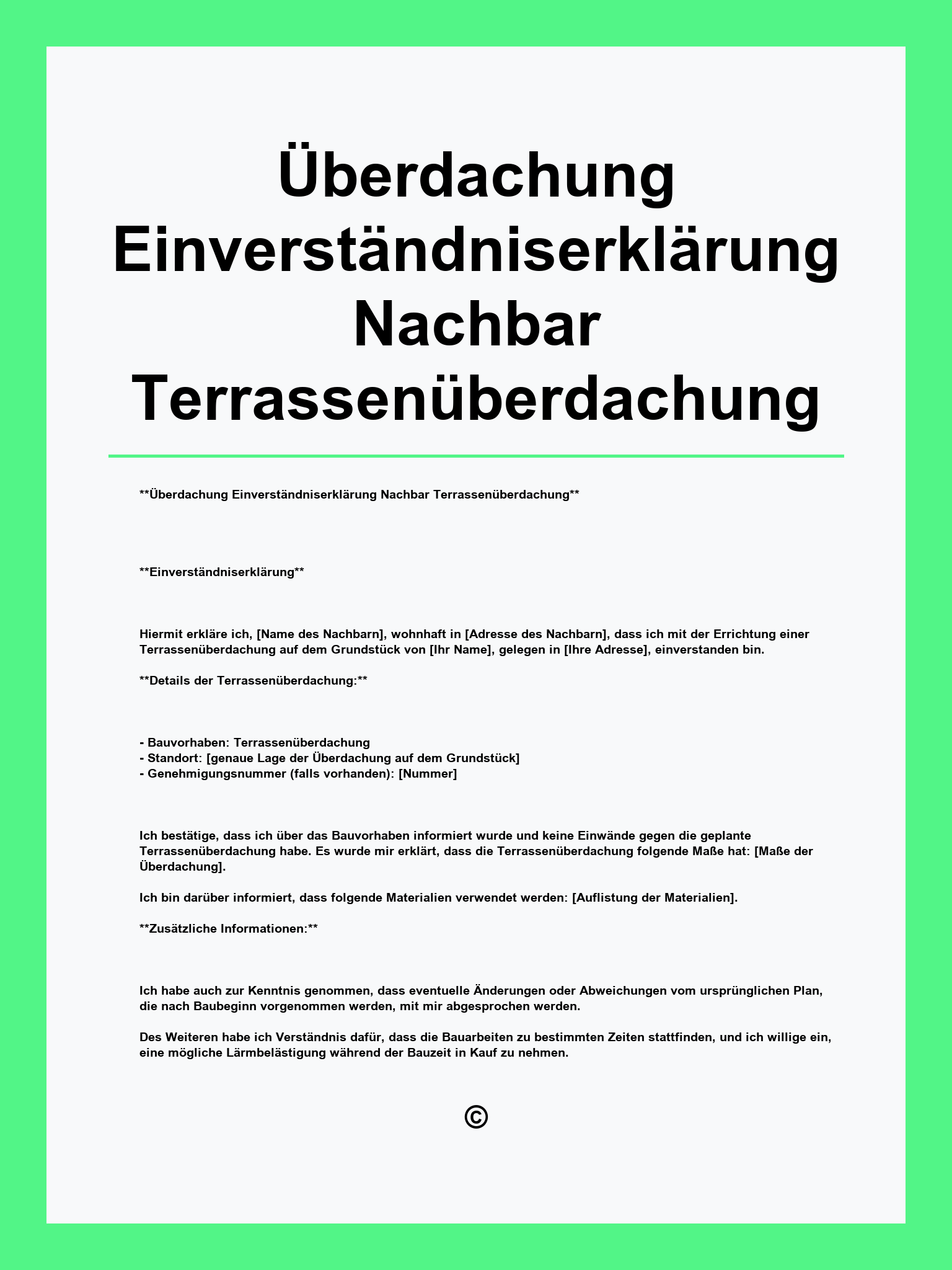 Überdachung Einverständniserklärung Nachbar Terrassenüberdachung Muster