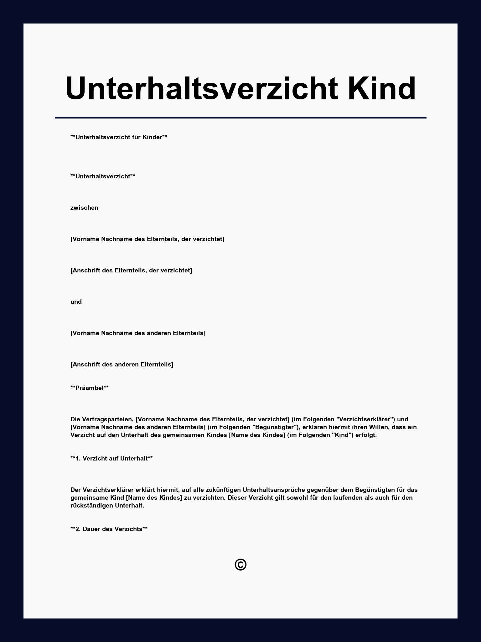 Unterhaltsverzicht Kind Muster